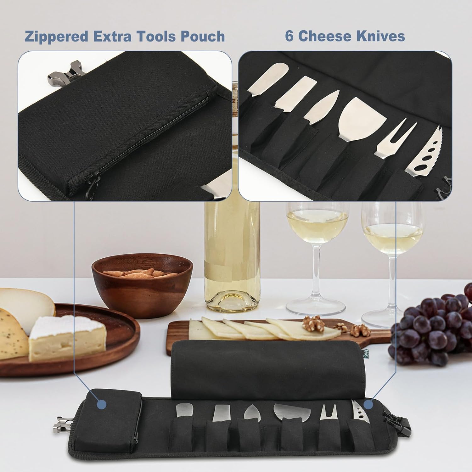 Cheese Knife Organizing Case Mini Knives Roll Bag for Travel Parties