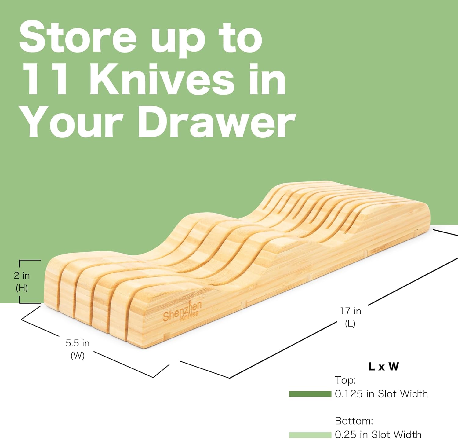 Sturdy Large In-Drawer Bamboo Knife Block with 11 Slots