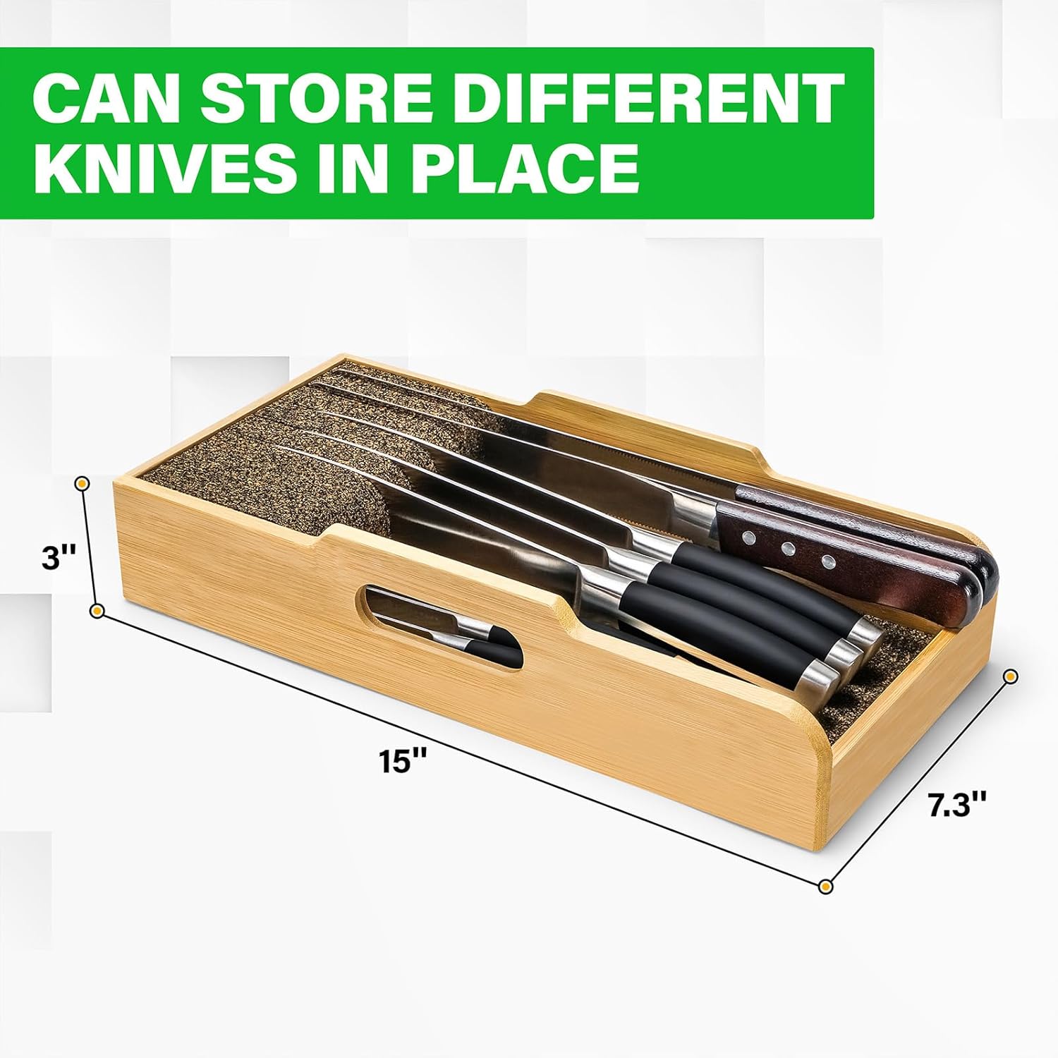 Mospten Bamboo Knife Organizer -Drawer Insert for Kitchen Storage
