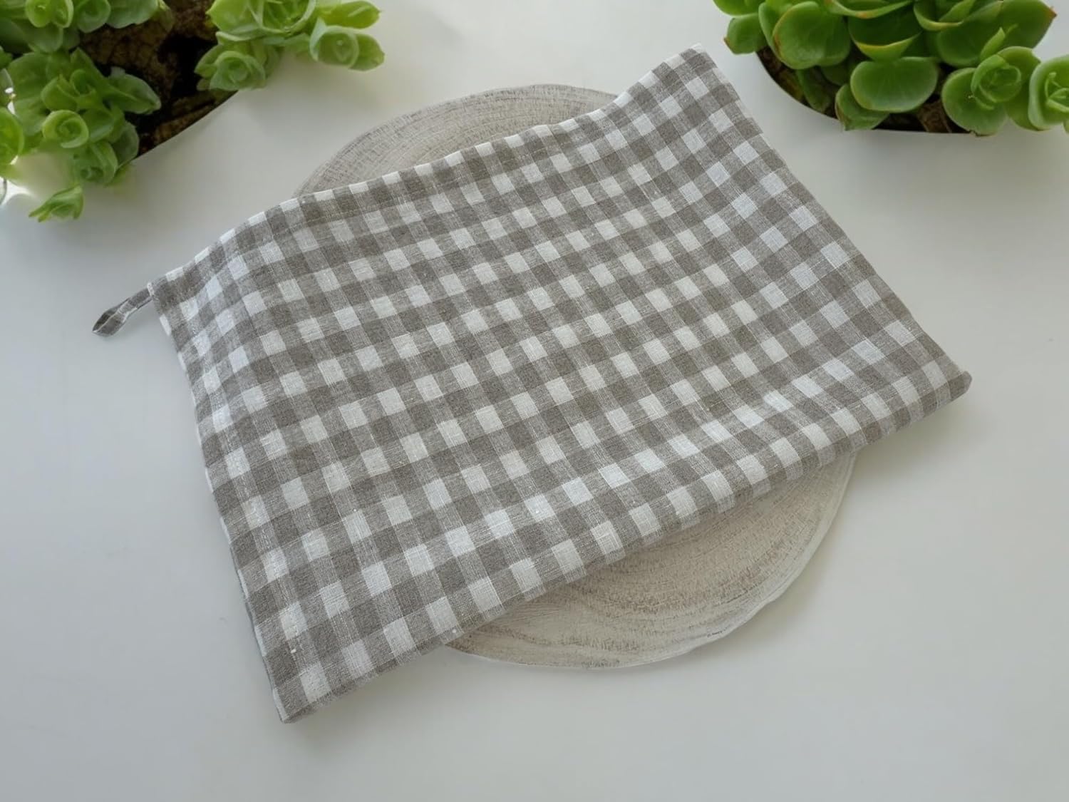 Eight Owls Stonewashed Linen Dish Towels - Set of 2 Natural Check 1