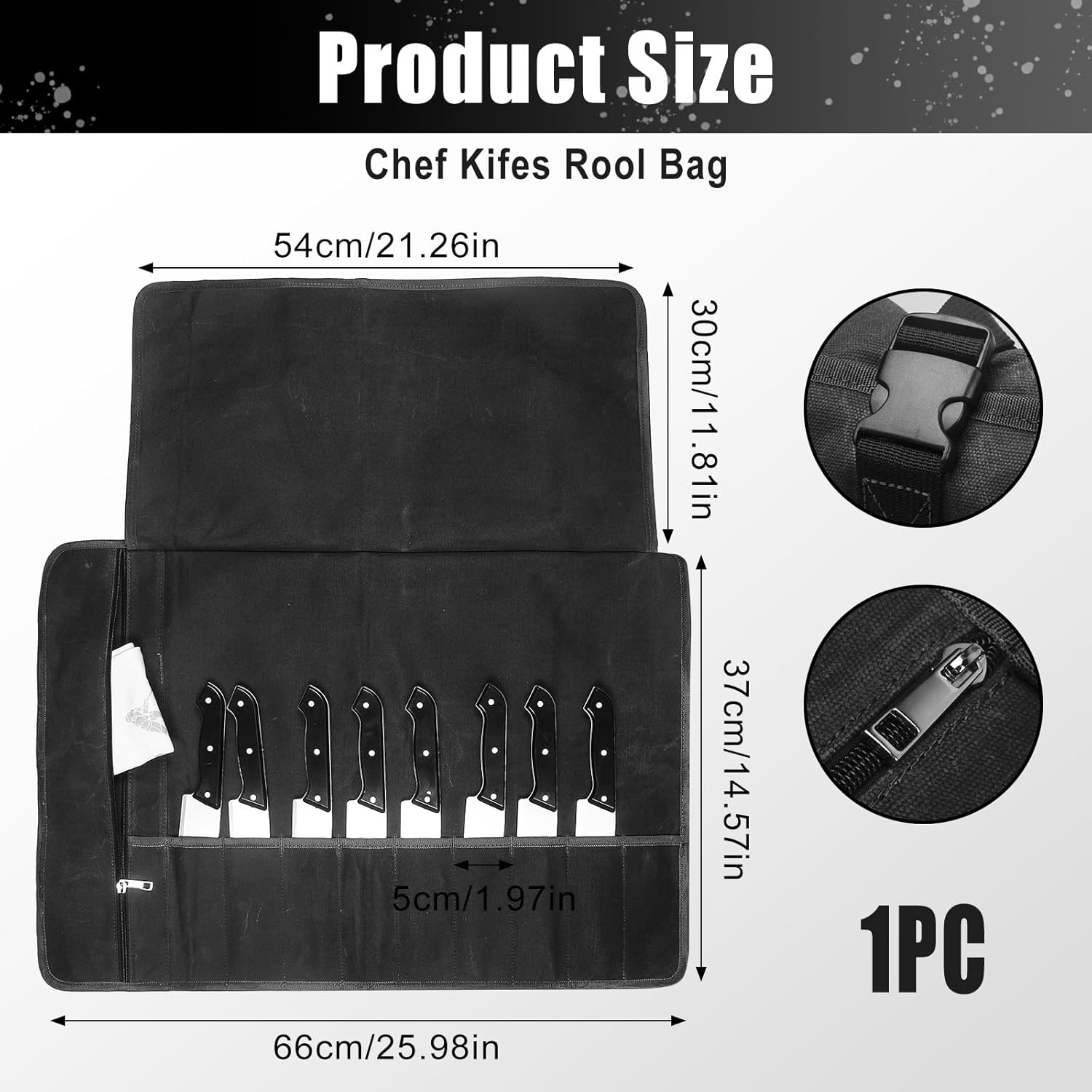 QEES Chef Knife Roll Bag 10 Slots 188 Waxed Canvas Case