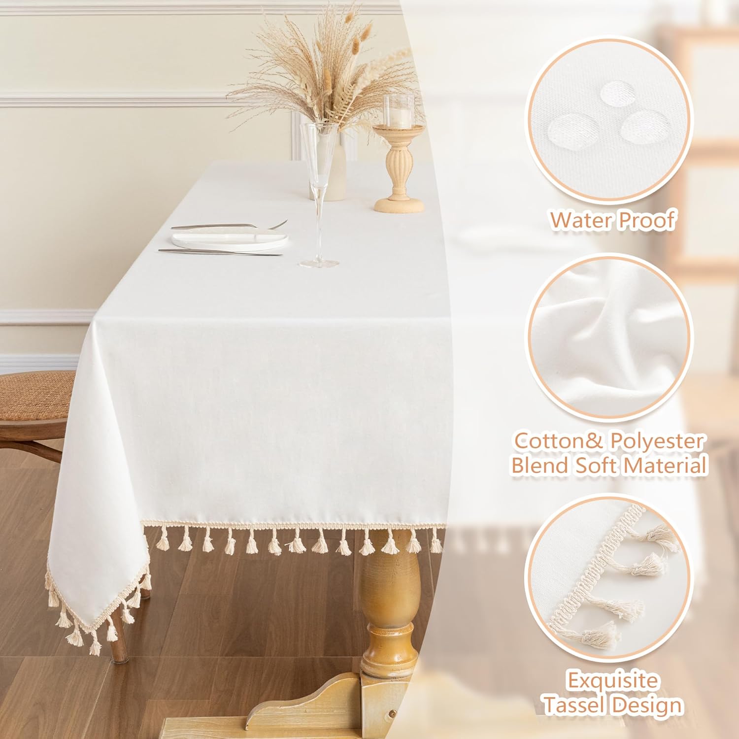 MYSKY HOME White Table Cloth 55X86 for 6-8 Seats