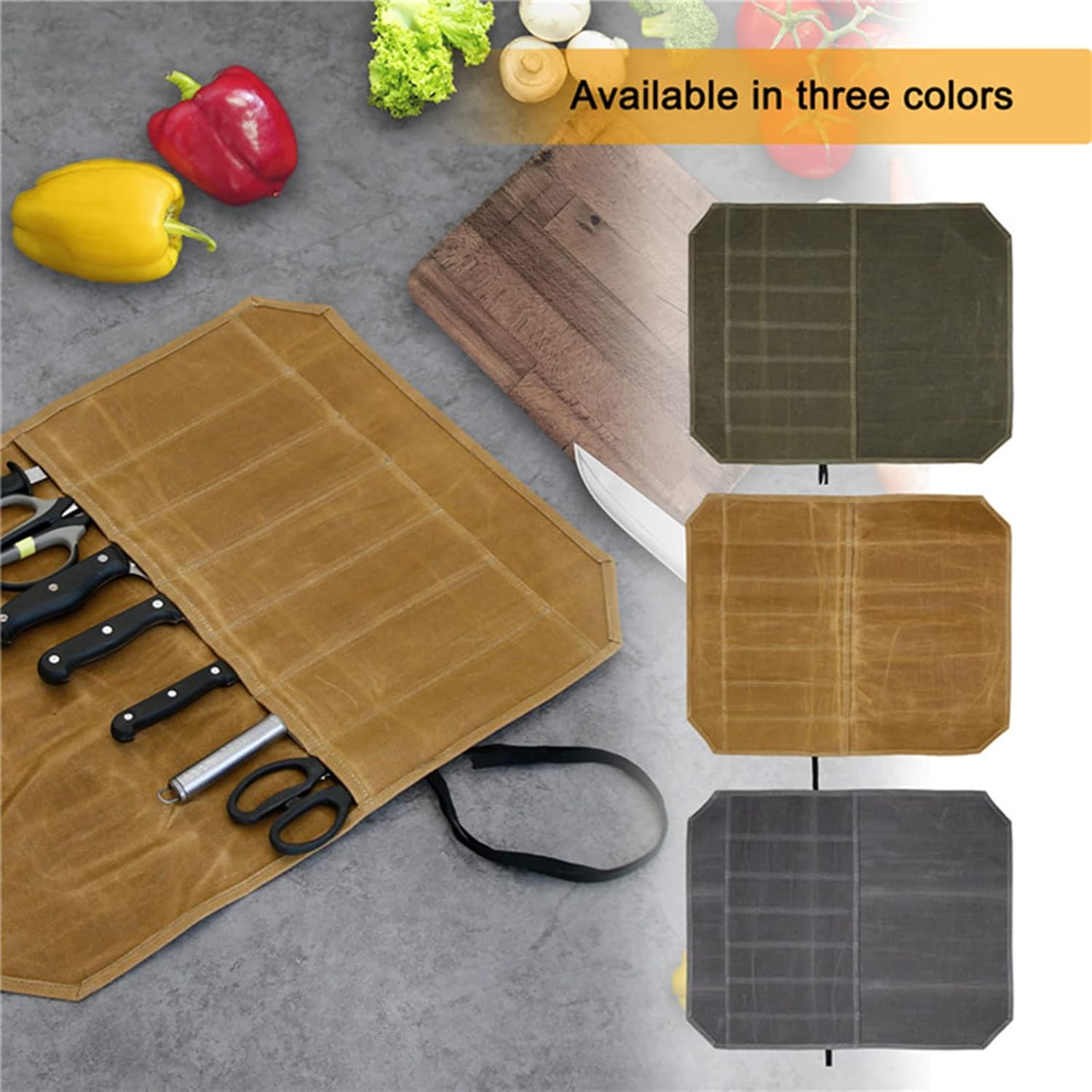 FUKAJOMFEN Knife Roll Chefs Knife Bag Gray Waxed Canvas Holder