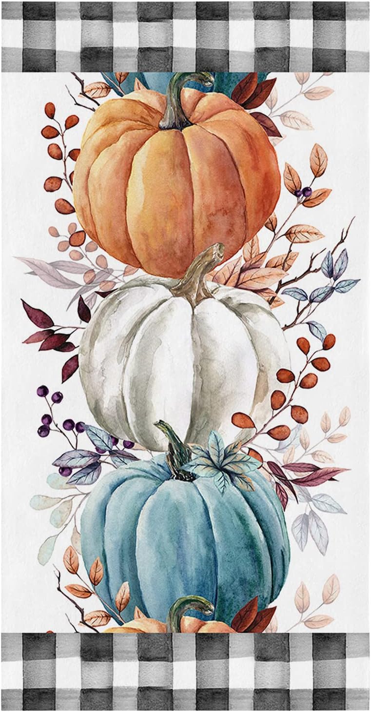 Pumpkin Plaid Kitchen Towel Quick Dry Eco-Friendly 18x28