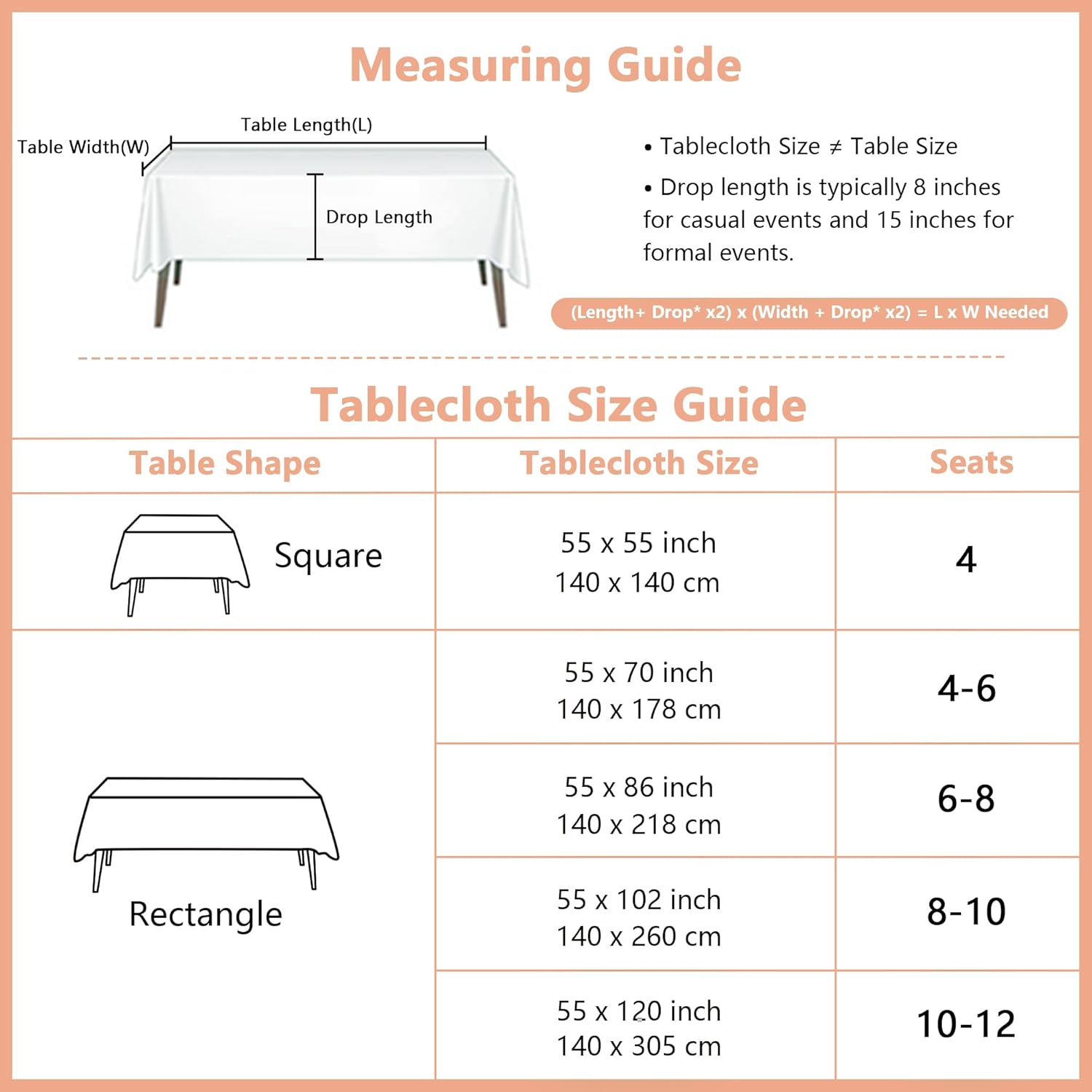 MYSKY HOME White Table Cloth 55X86 for 6-8 Seats