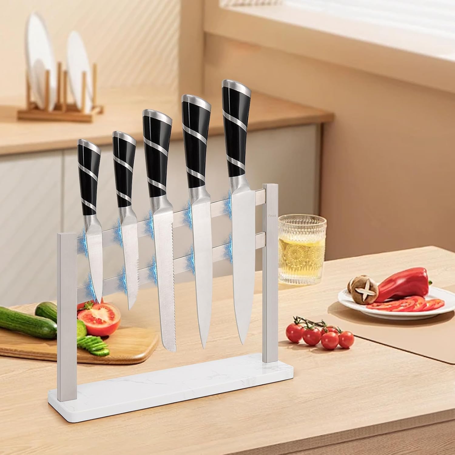 Sturdy Magnetic Knife Holder with Marble Base Perfect for Kitchen Storage