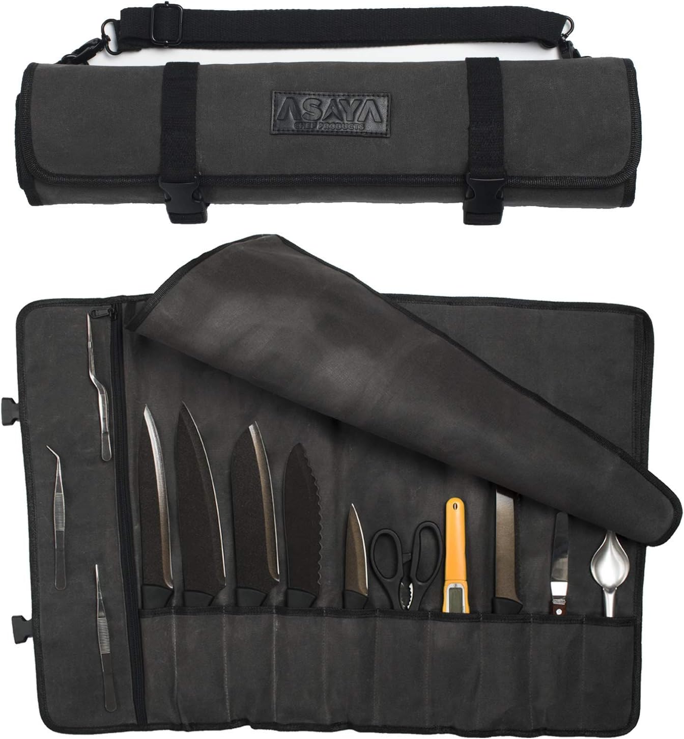 Asaya Canvas Chef Knife Roll Bag - 10 Knife Slots