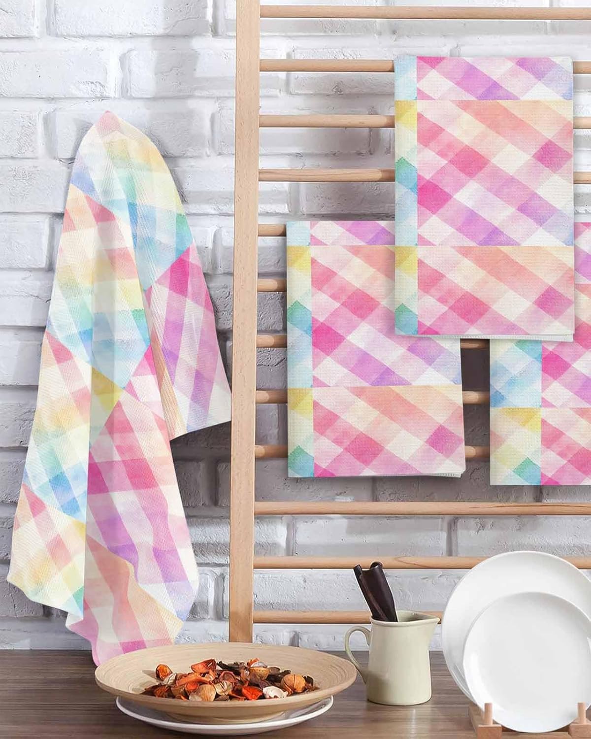Vivid Rainbow Microfiber Waffle Kitchen Hand Towels Set of 3