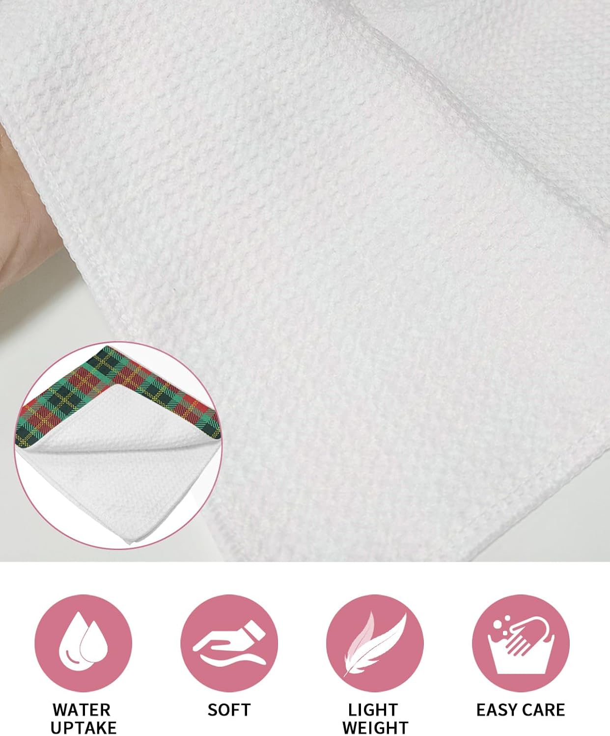 Falaniique Waffle Plaid Dish Towels Set of 3 Red Green
