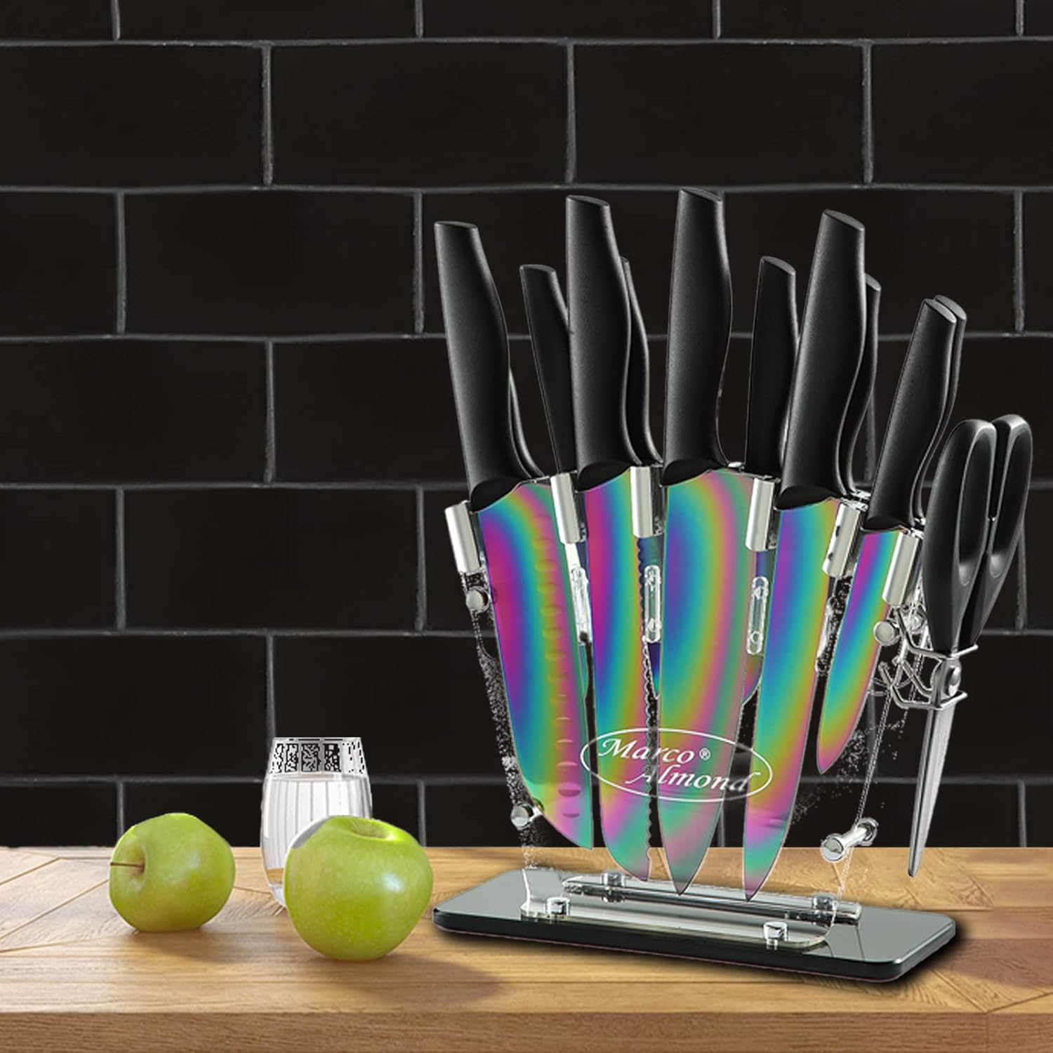 Marco Almond 14-Piece Rainbow Knife Block Set