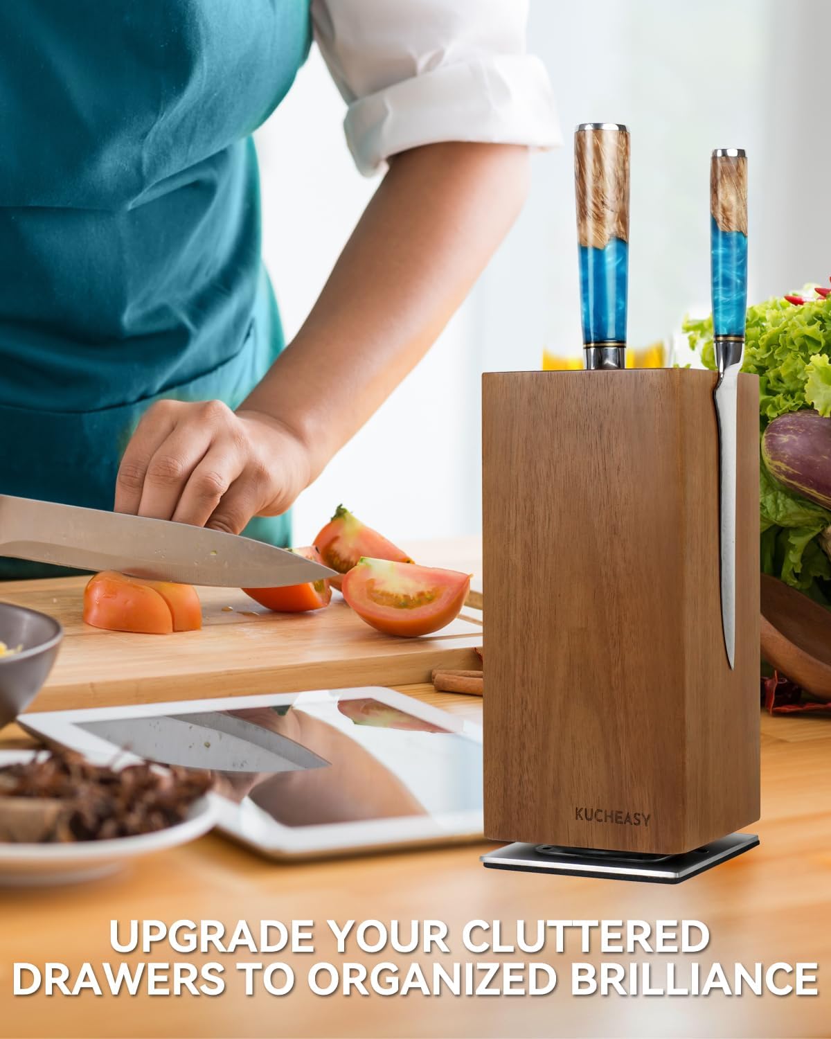 KUCHEASY Magnetic Knife Block360 Rotating Storage with Strong Magnets