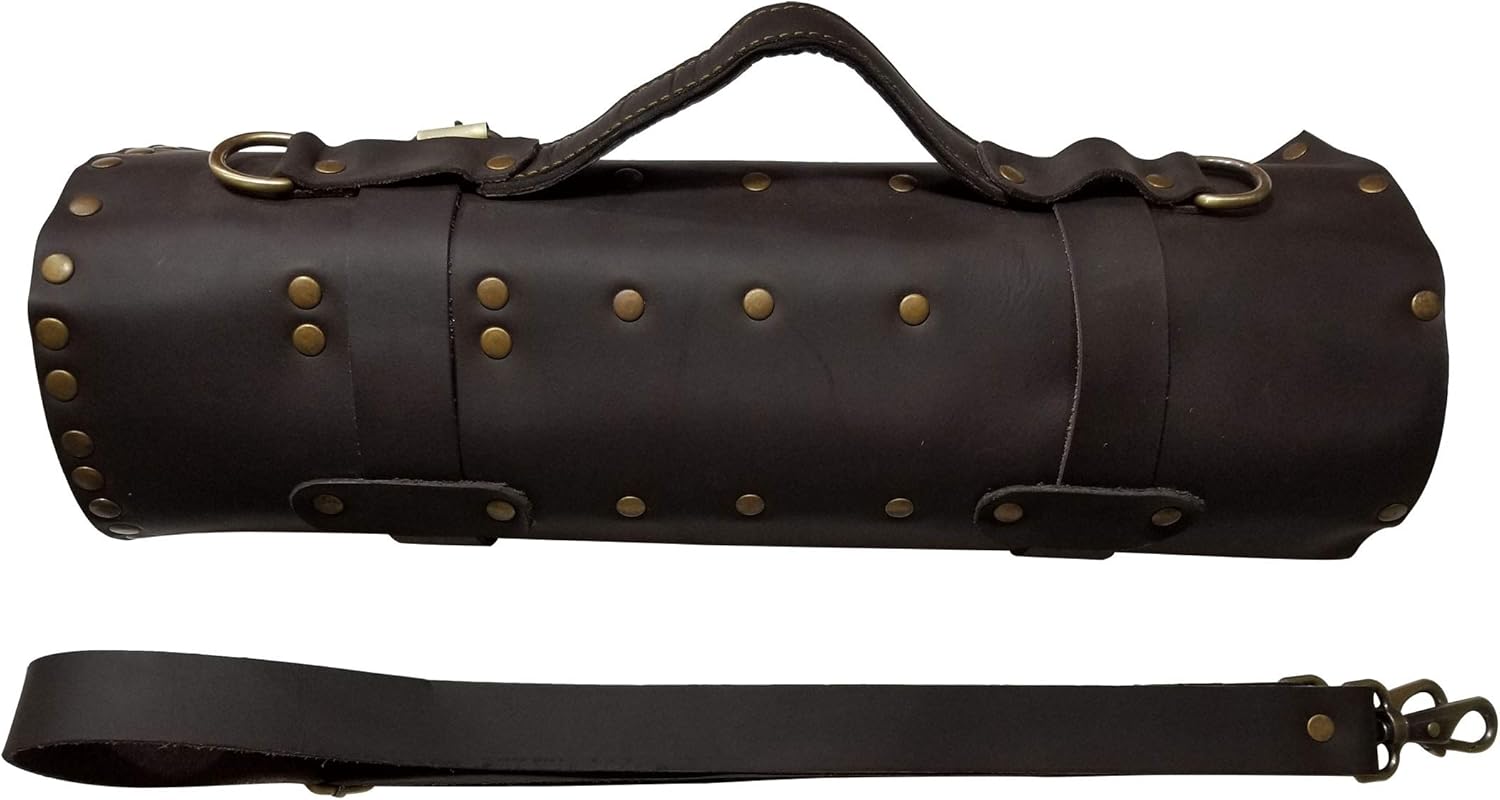 Genuine Leather Chef Knife Bag Dark Brown 12 Slots PlasticProfessional