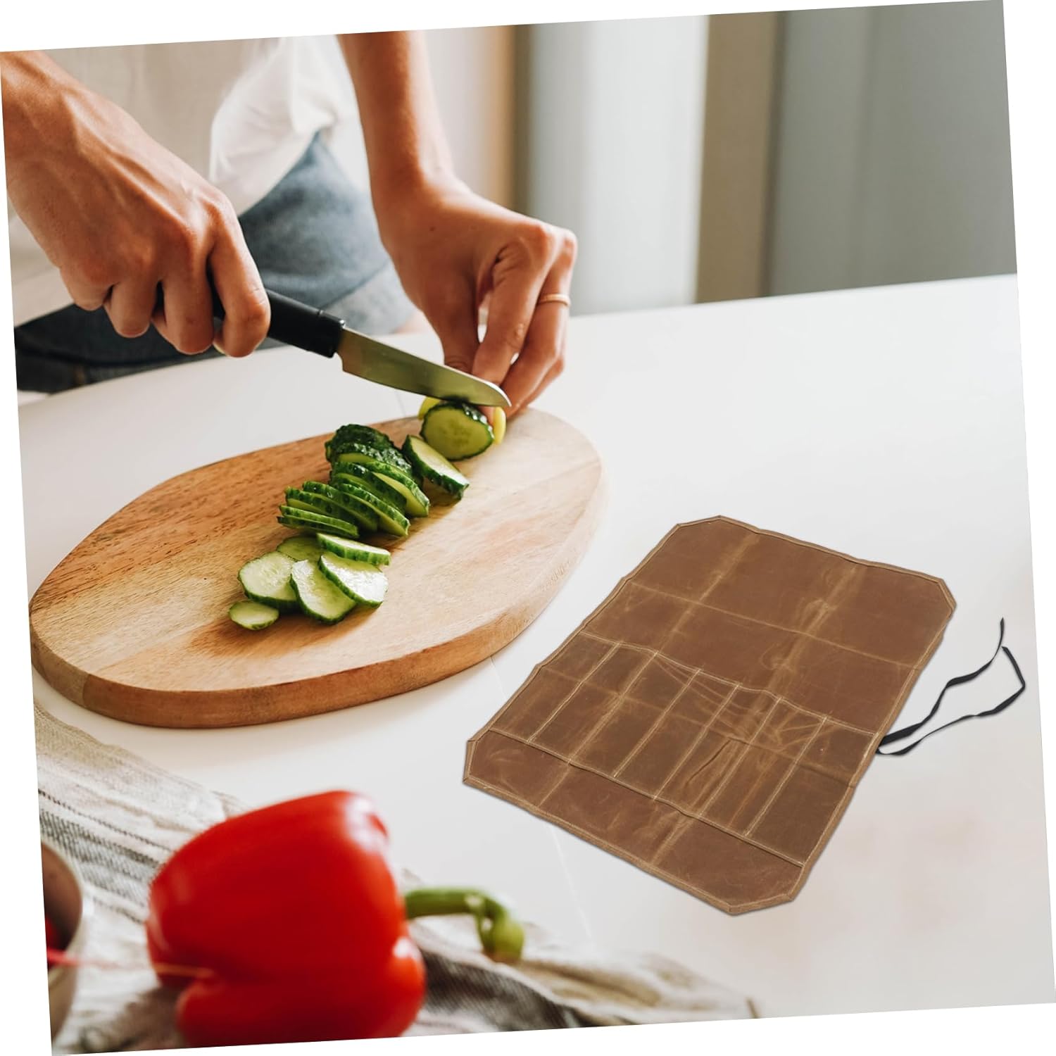 PrettyZoom Premium Chefs Knives Organizer with Waxed Canvas Storage Bag