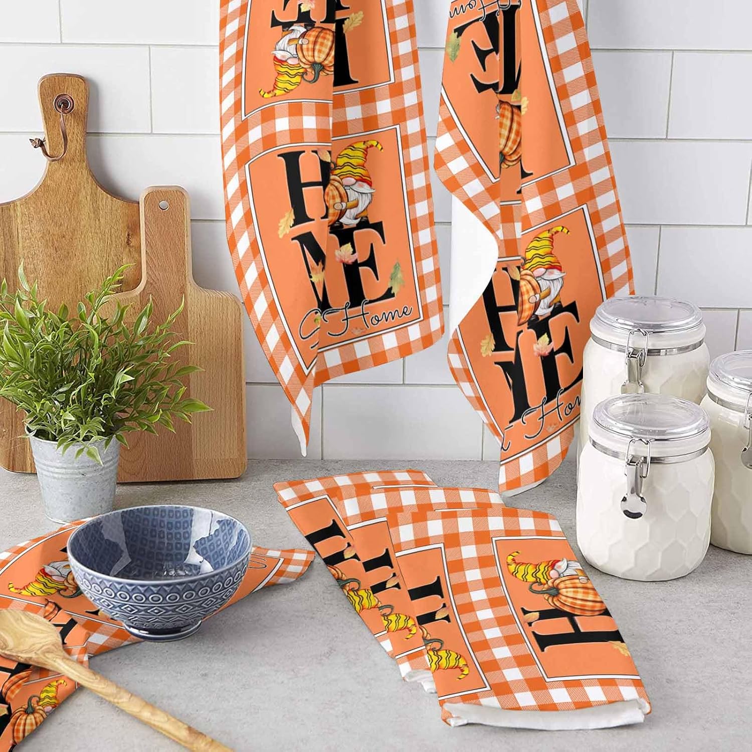 ZOE GARDEN Optical Plaid Thanksgiving Kitchen Towels 18x28 inch Dishcloth Design