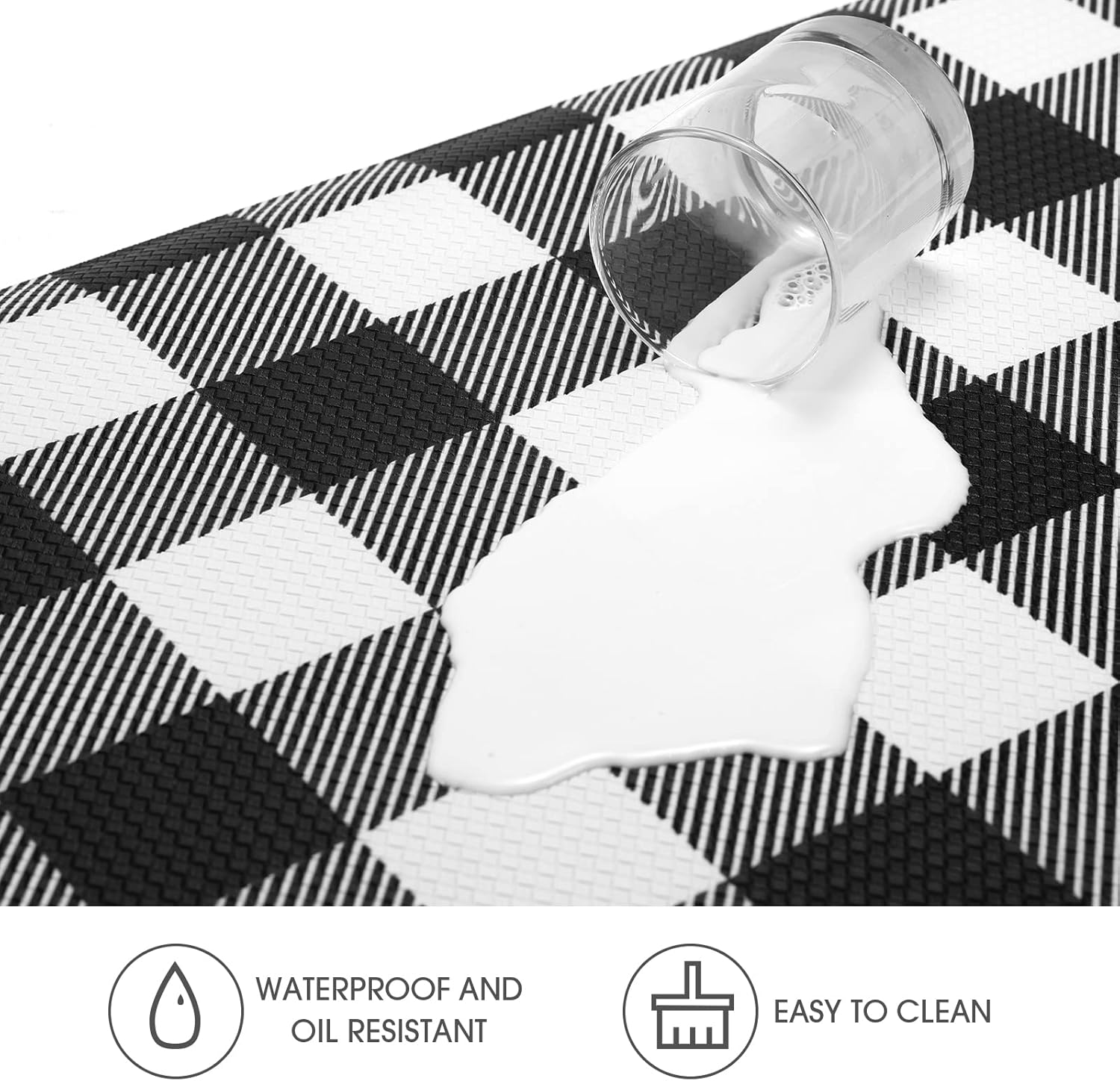 MAYHMYO Anti Fatigue Kitchen Mat 173x28 Black White Buffalo Plaid