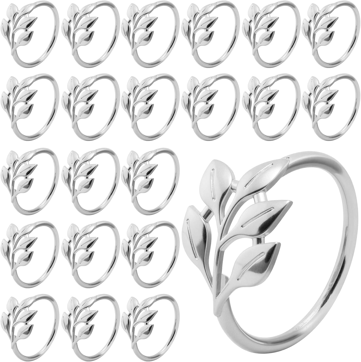 Silver Napkin Rings - 20-Piece Bulk Leaf Napkin Rings Anillos para Servilletas