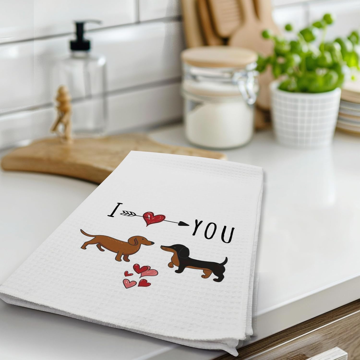 DETIHO Dachshund Gift Set for Women Kitchen Towels with a Sweet Dog