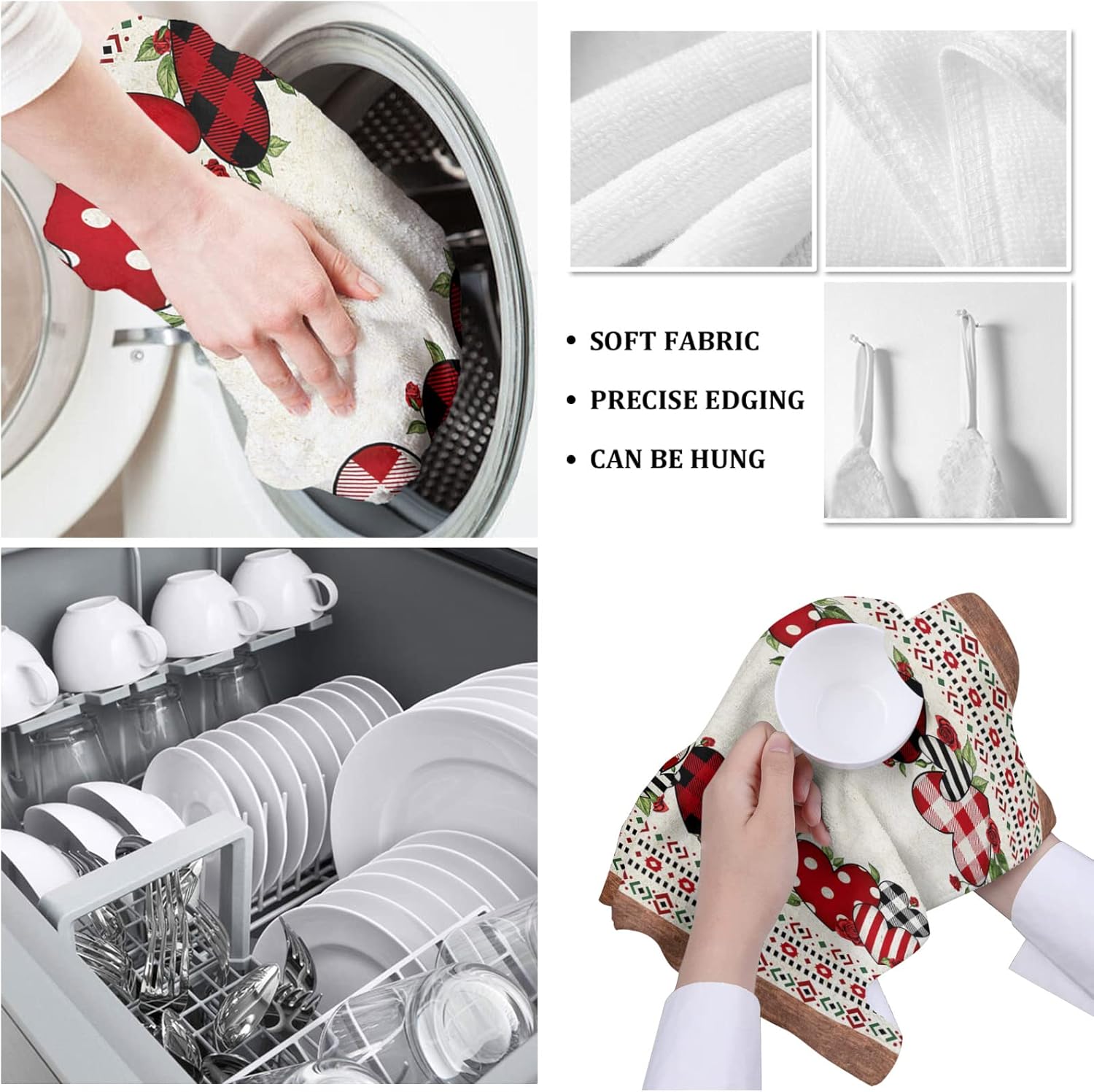 Stylish Heart Kitchen Towels Set for Durable Cleaning Cooking