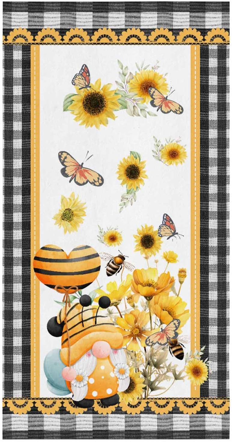 ZOE GARDEN Floral Gnomes Kitchen Towel White Summer Design