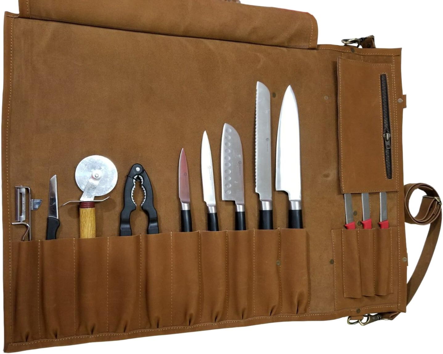 luvsecretlingerie Genuine Lightweight Leather Chef Knife Roll 13 Slots K5