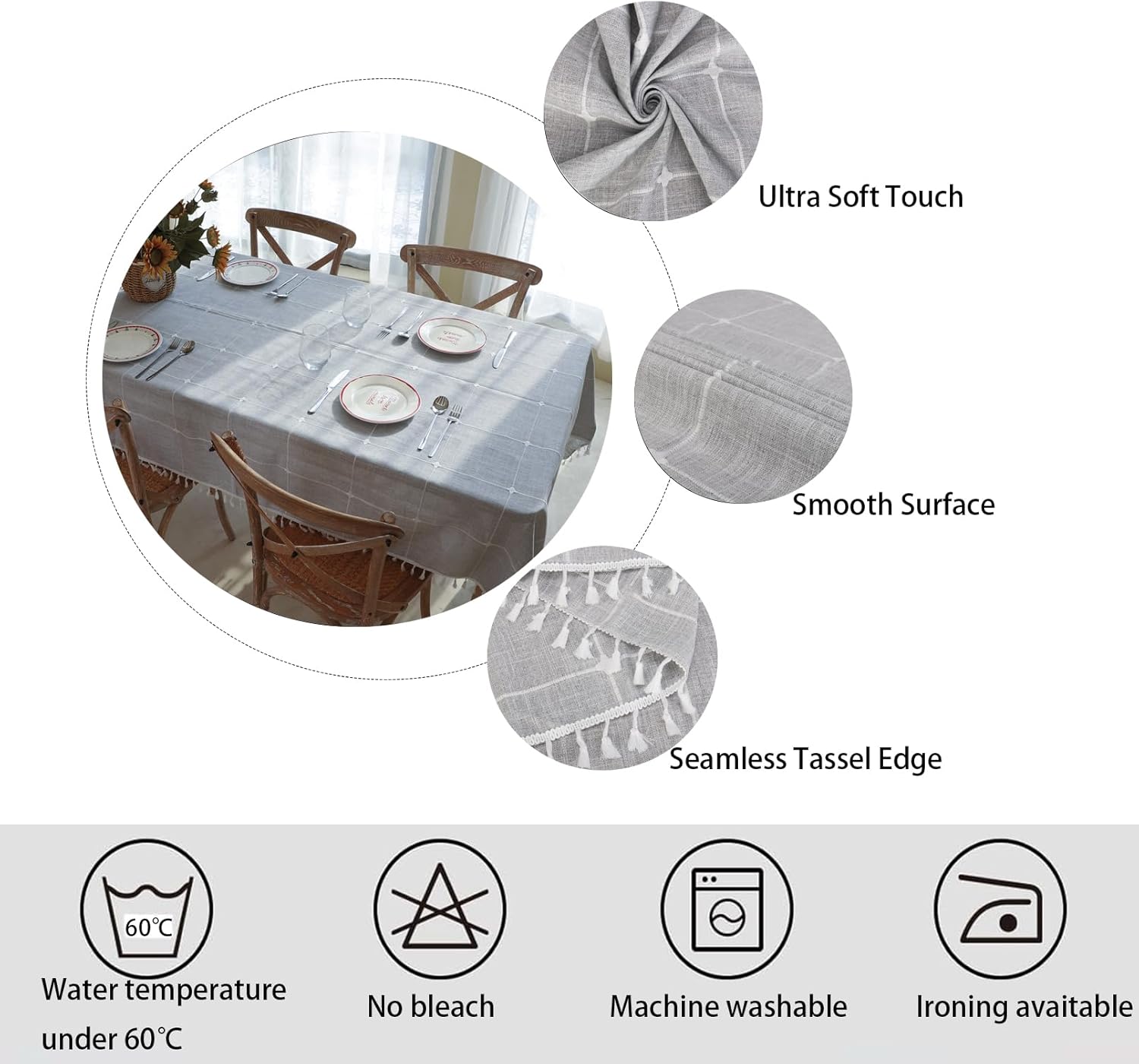 Winknowl Rustic Tablecloth 55x70 Inch Machine Washable