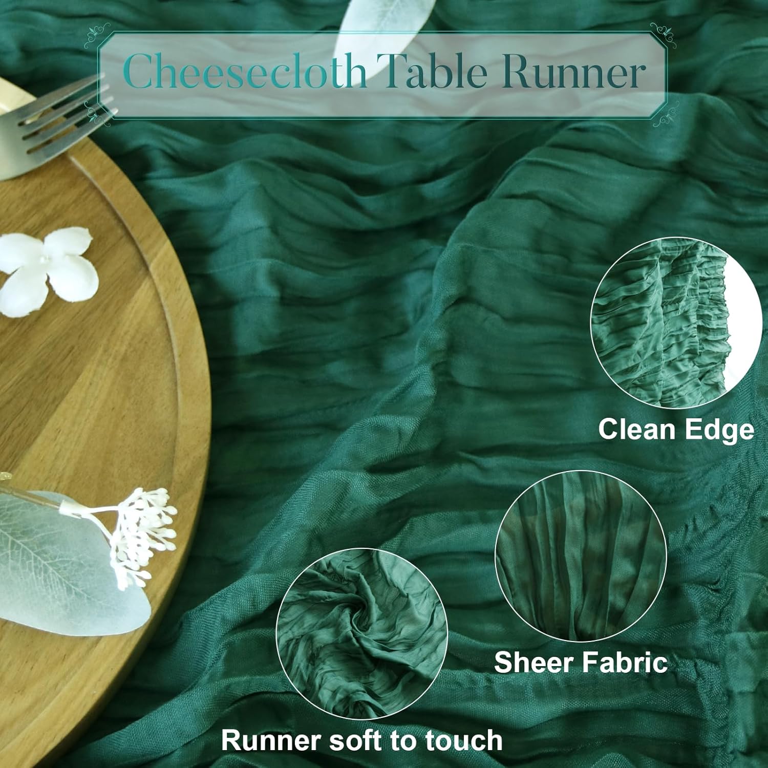 Pusunas Cheesecloth Table Runner 2 Pack 10 Ft Emerald Green