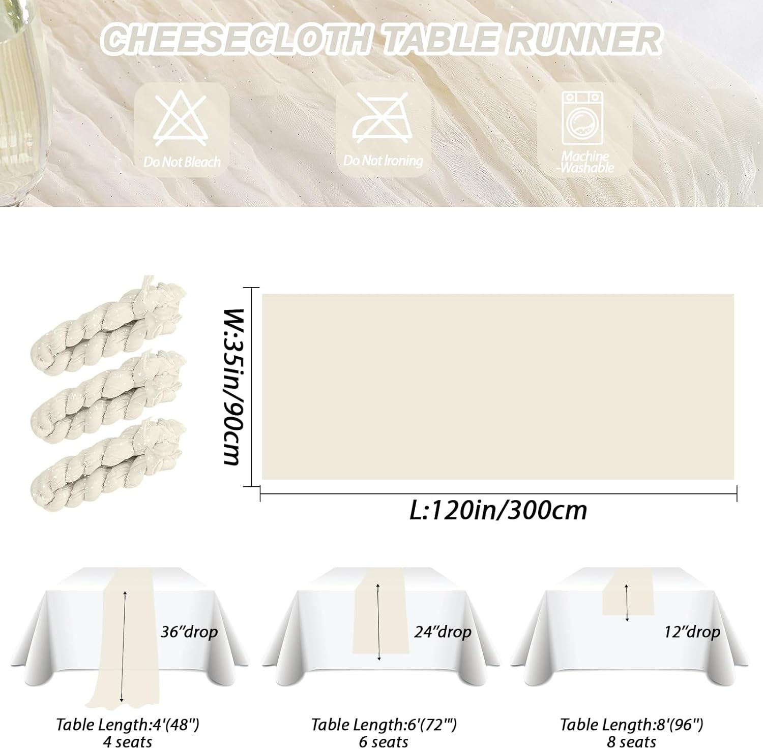 Boho Rustic Gauze Table Runner 3-Pack