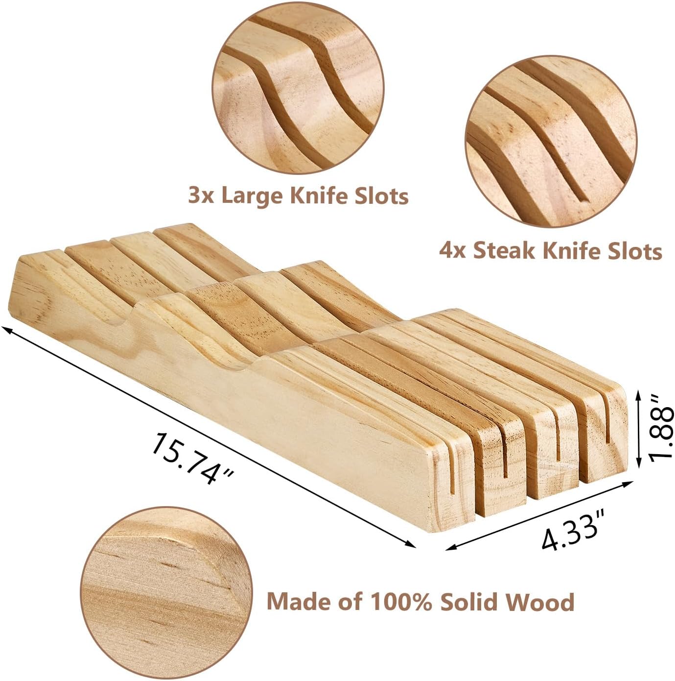 RedCall Kitchen Knife Holder for Drawer Solid Wood Universal Knife Block