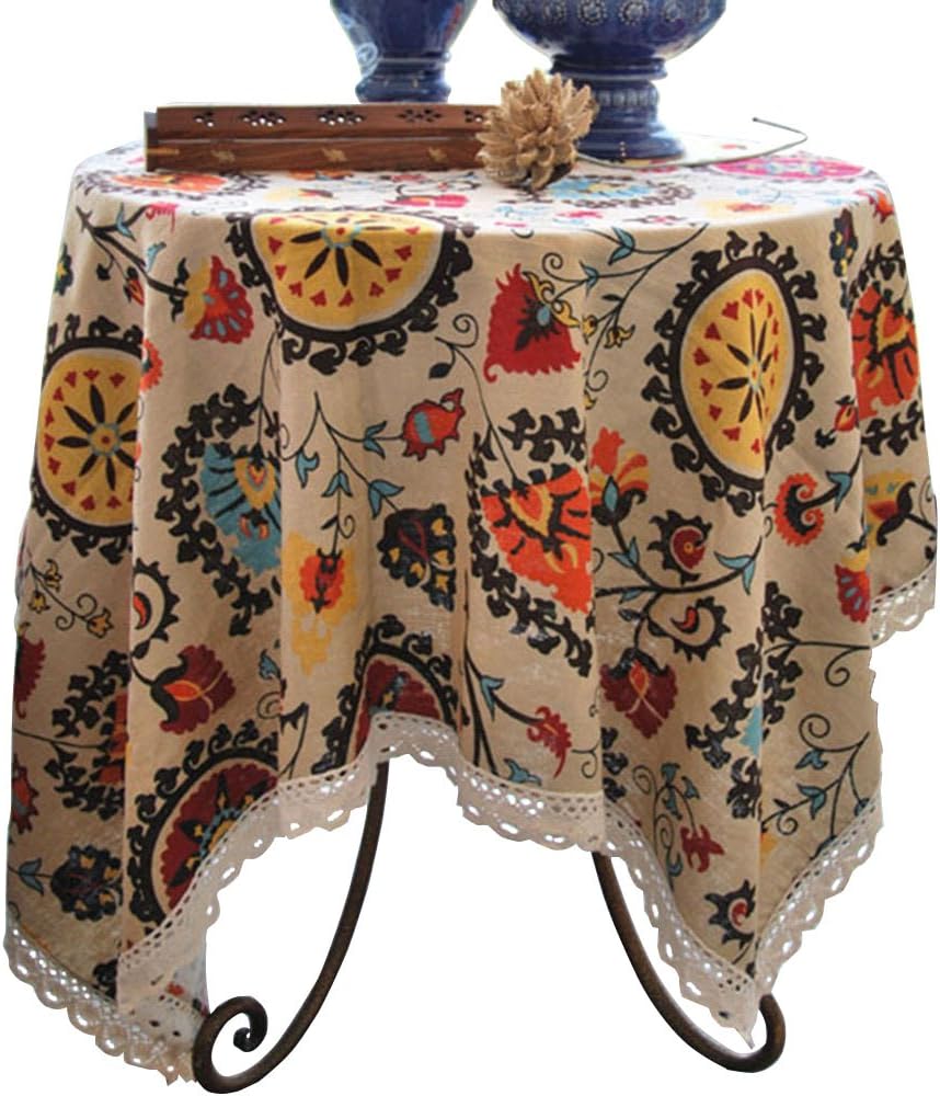 Aothpher Boho Floral Jacquard Tablecloth 54x54 Inches