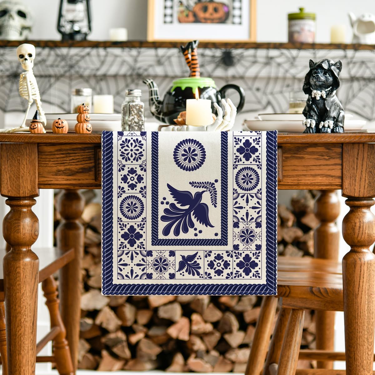 Artoid Mode Floral Bird Dia De Los Muertos Table Runner
