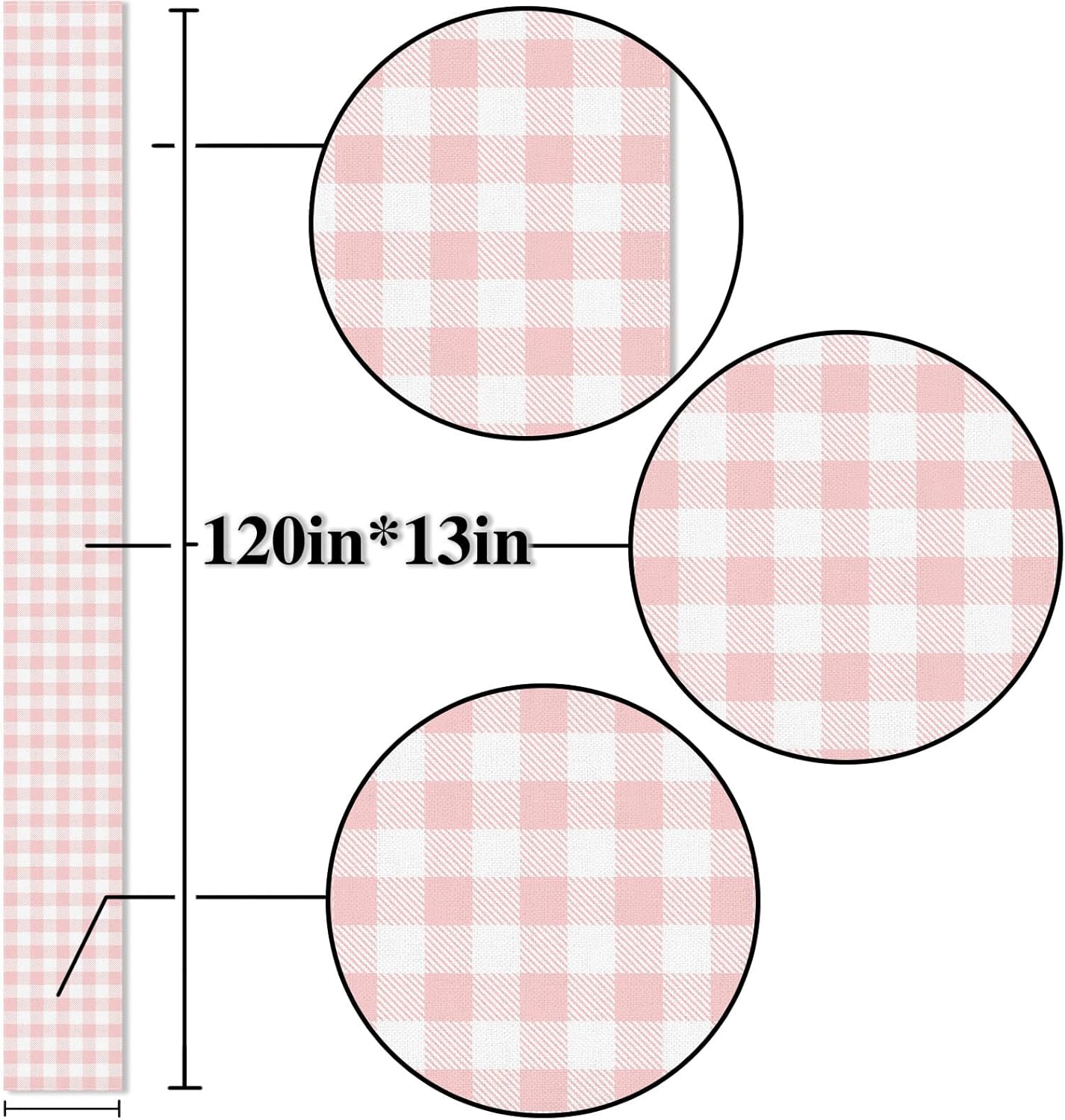 Nepnuser Gingham Table Runner - Rustic Pink White Check Plaid