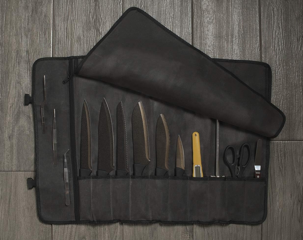Asaya Canvas Chef Knife Roll Bag - 10 Knife Slots