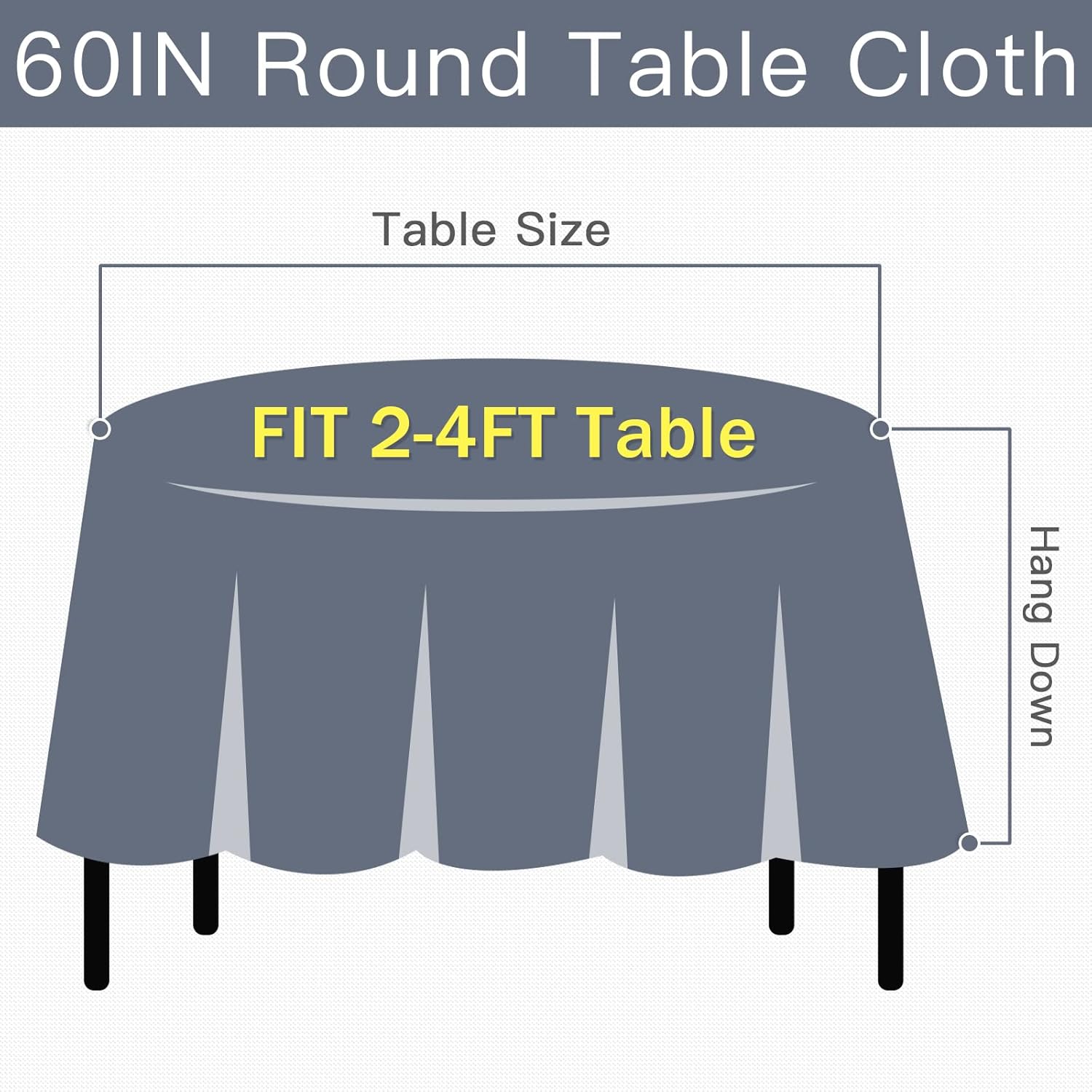 Vonabem 60-inch Round Tablecloth with Tassel Durable Stylish for Kitchen Dining