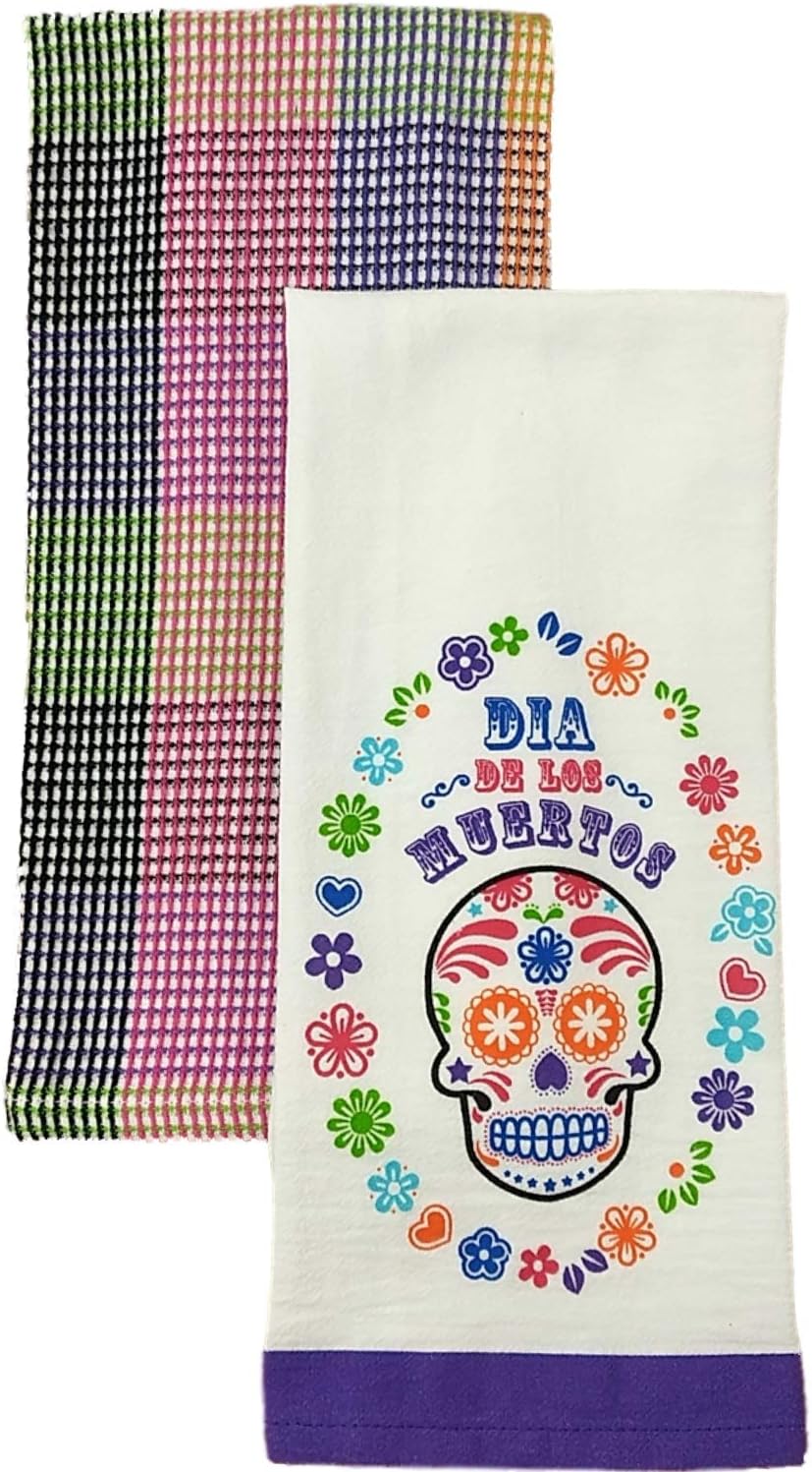 Celebrate Halloween Day of the Dead Skull Kitchen Towel Set