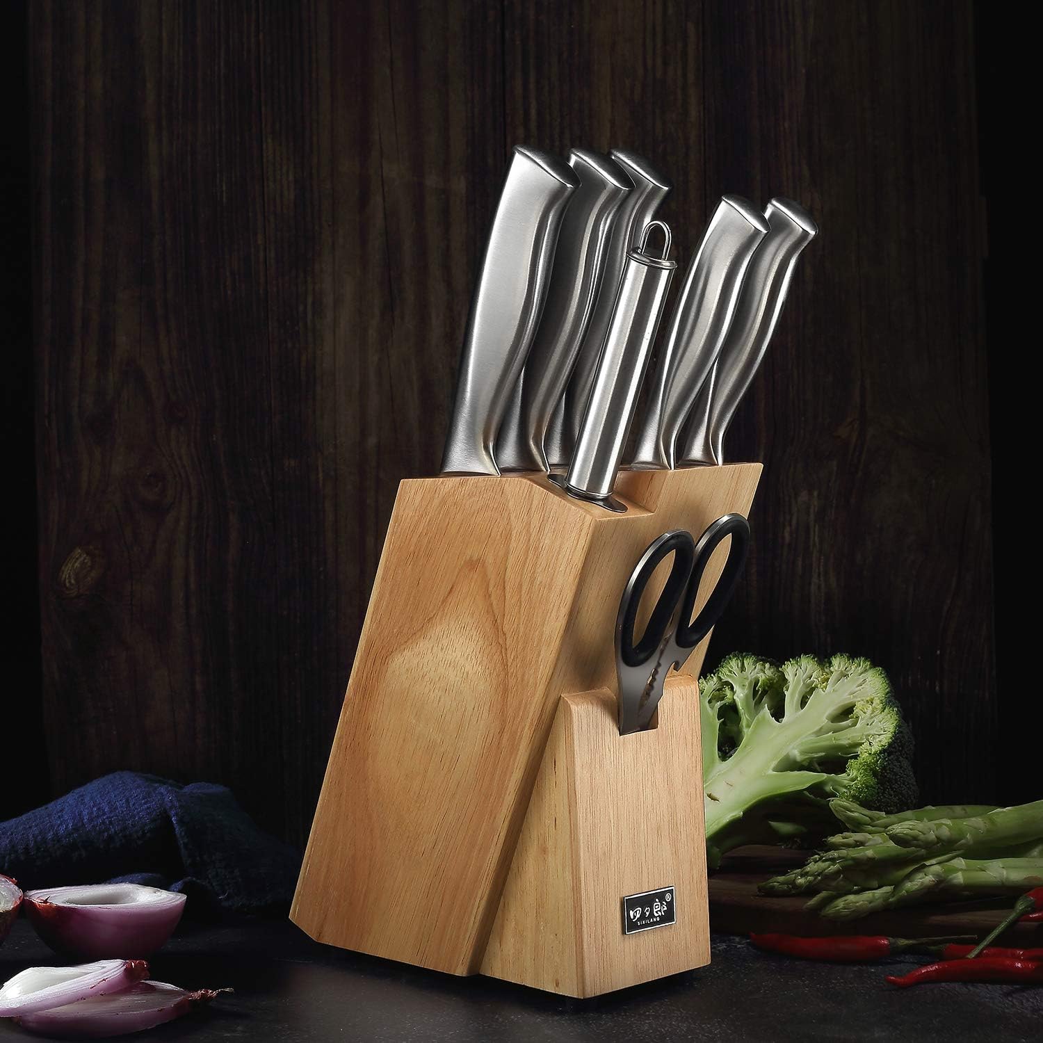 SIXILANG 8-Piece German Stainless Steel Knife Set with Oak Wooden Block