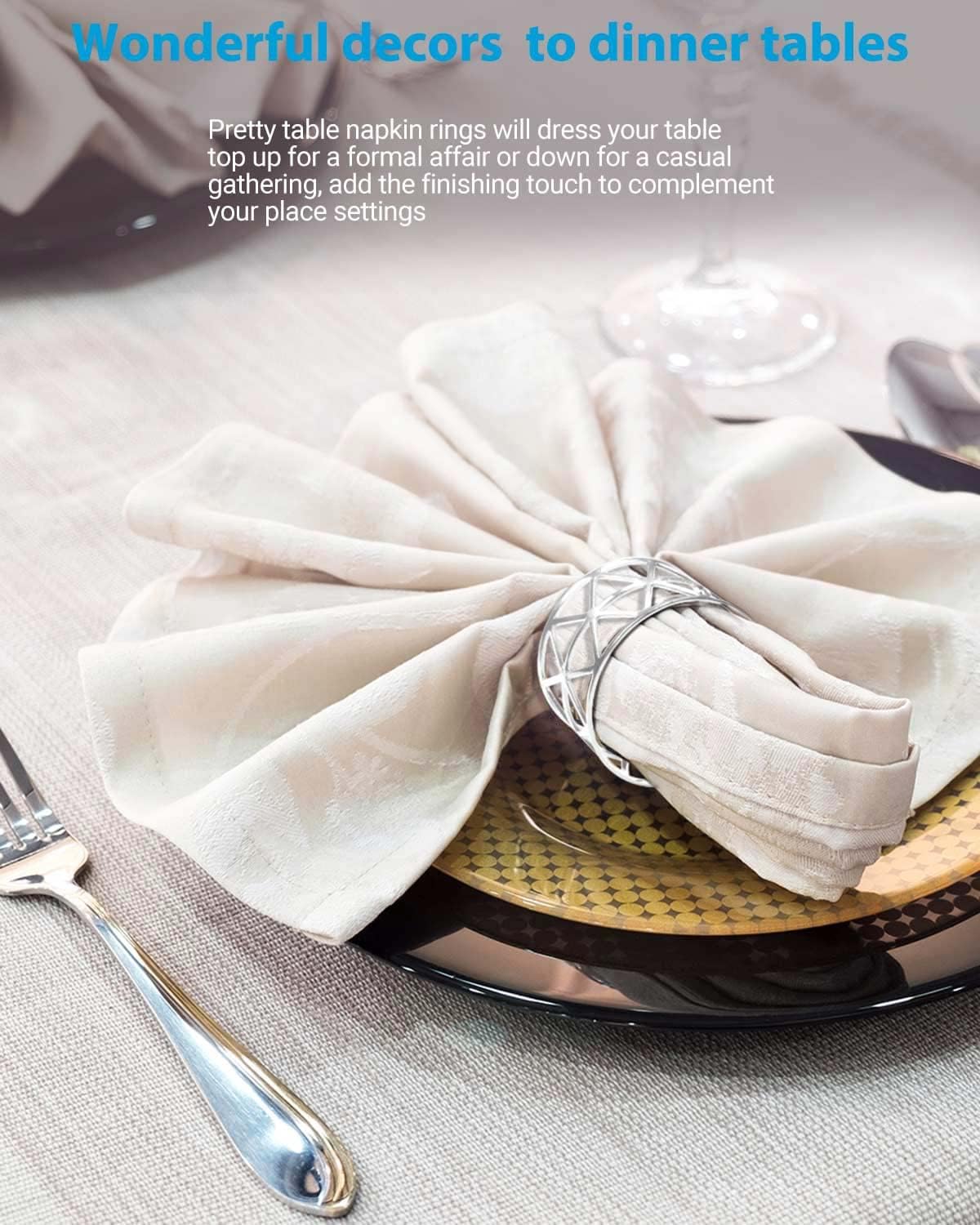 URWOOW 12 Pack Napkin Rings Silver Hollow Decor