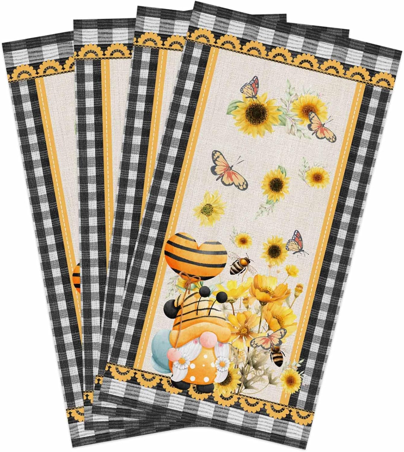 ZOE GARDEN Sunflower Eucalyptus Buffalo Plaid Kitchen Towels 4-PC 18x28