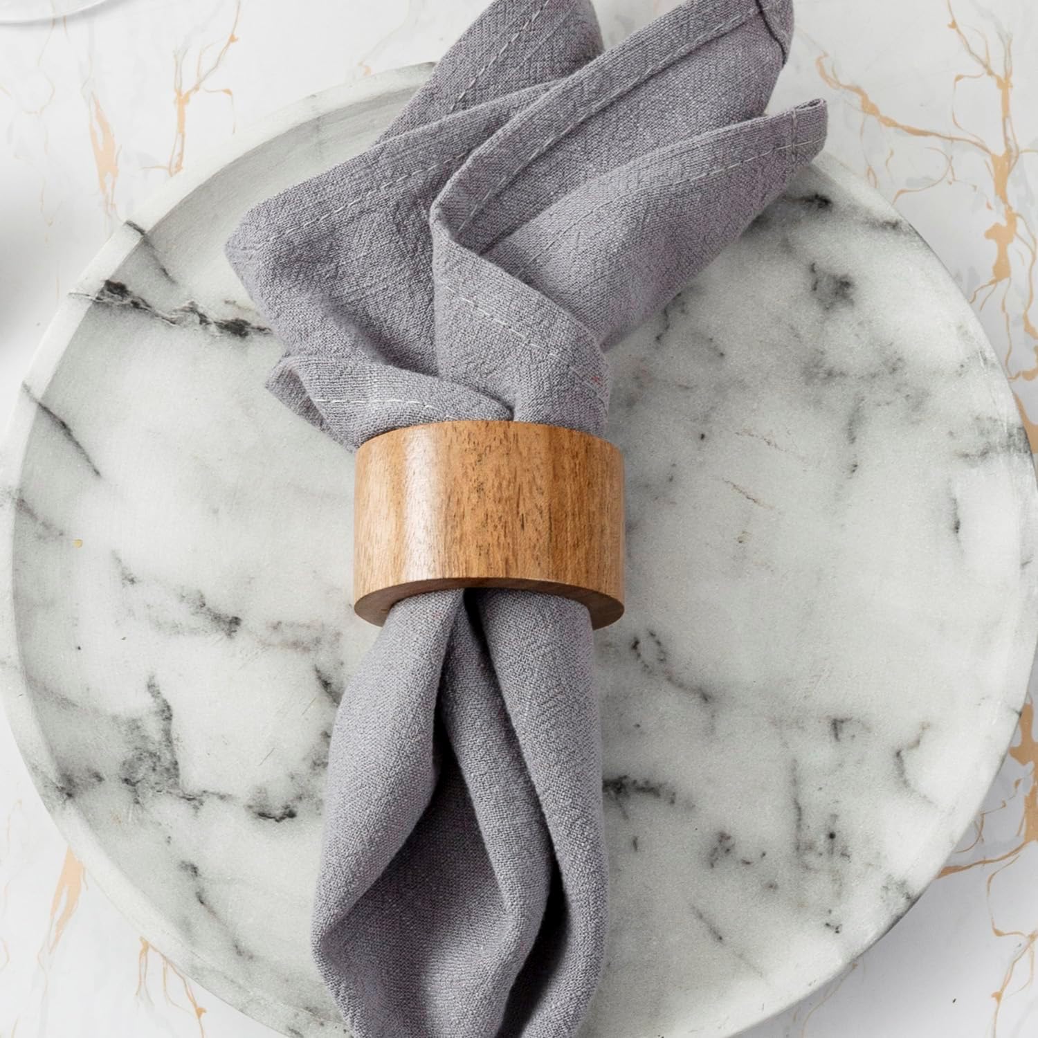 MyGift Rustic Natural Solid Acacia Wood Rings for Dining Napkins