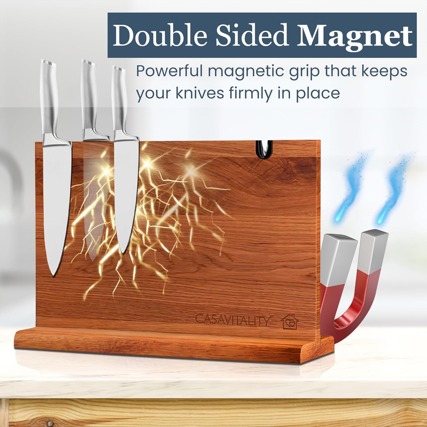 Elegant Acacia Magnetic Knife Block