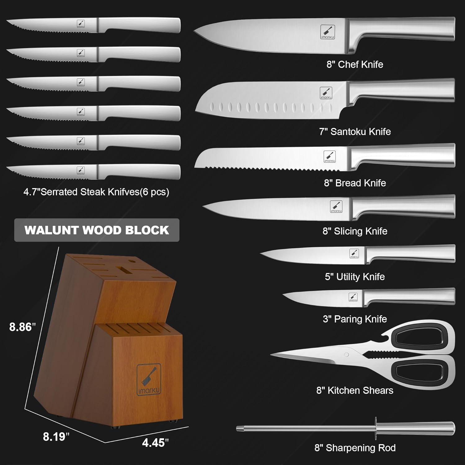 15-Piece Knife Set with Japanese Stainless Steel
