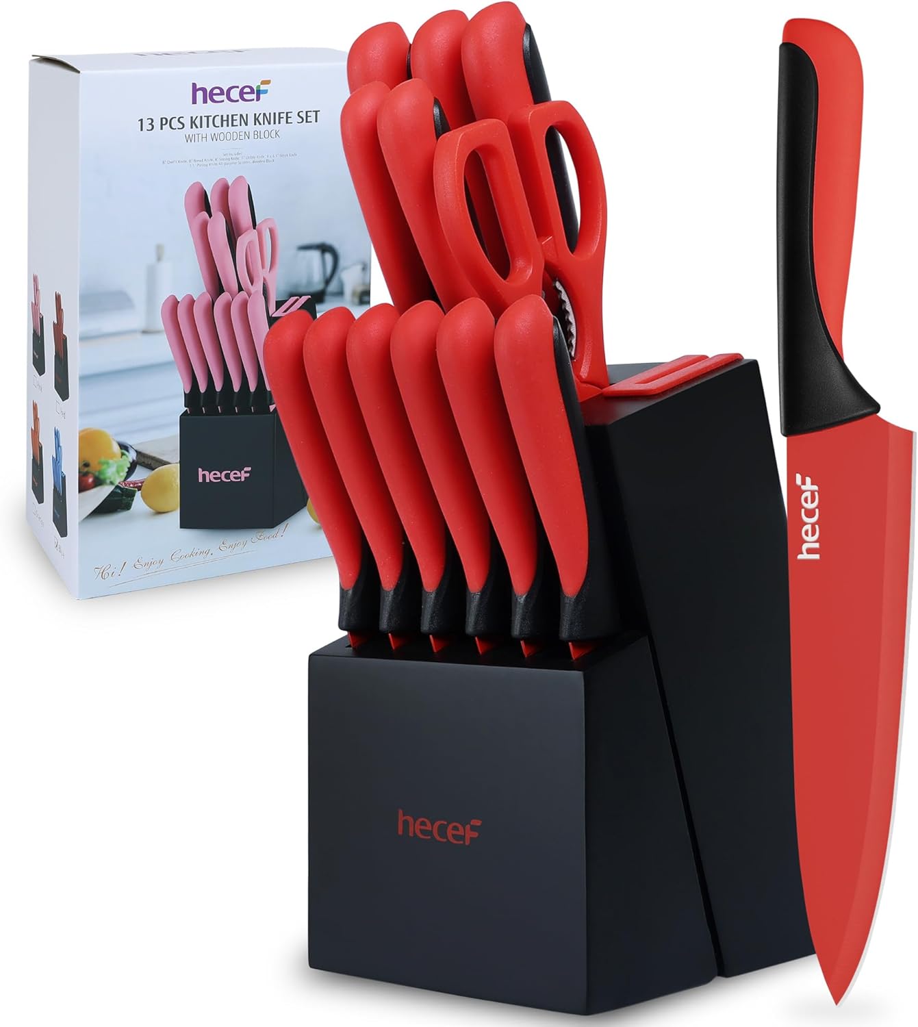 Hecef 13-Piece Kitchen Knife Set with Sharpener