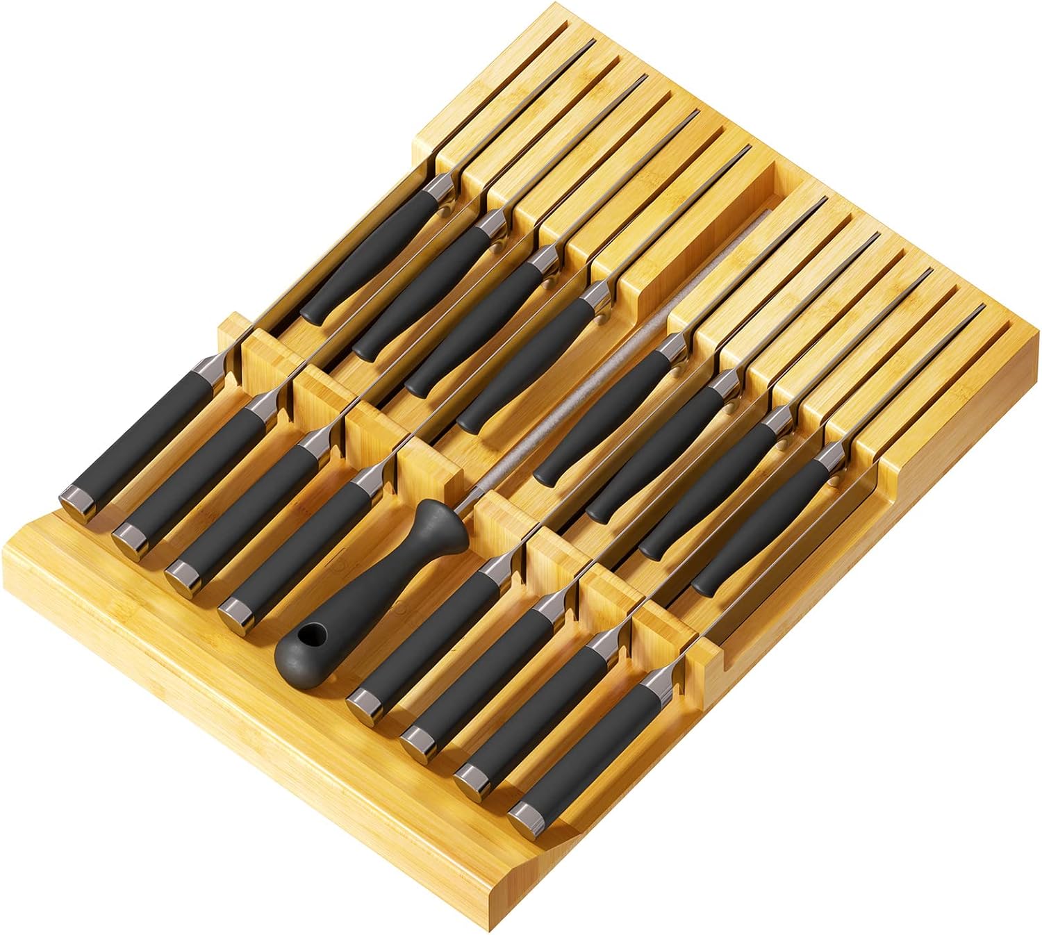 SpaceAid Bamboo Knife Organizer - Kitchen Drawer Storage