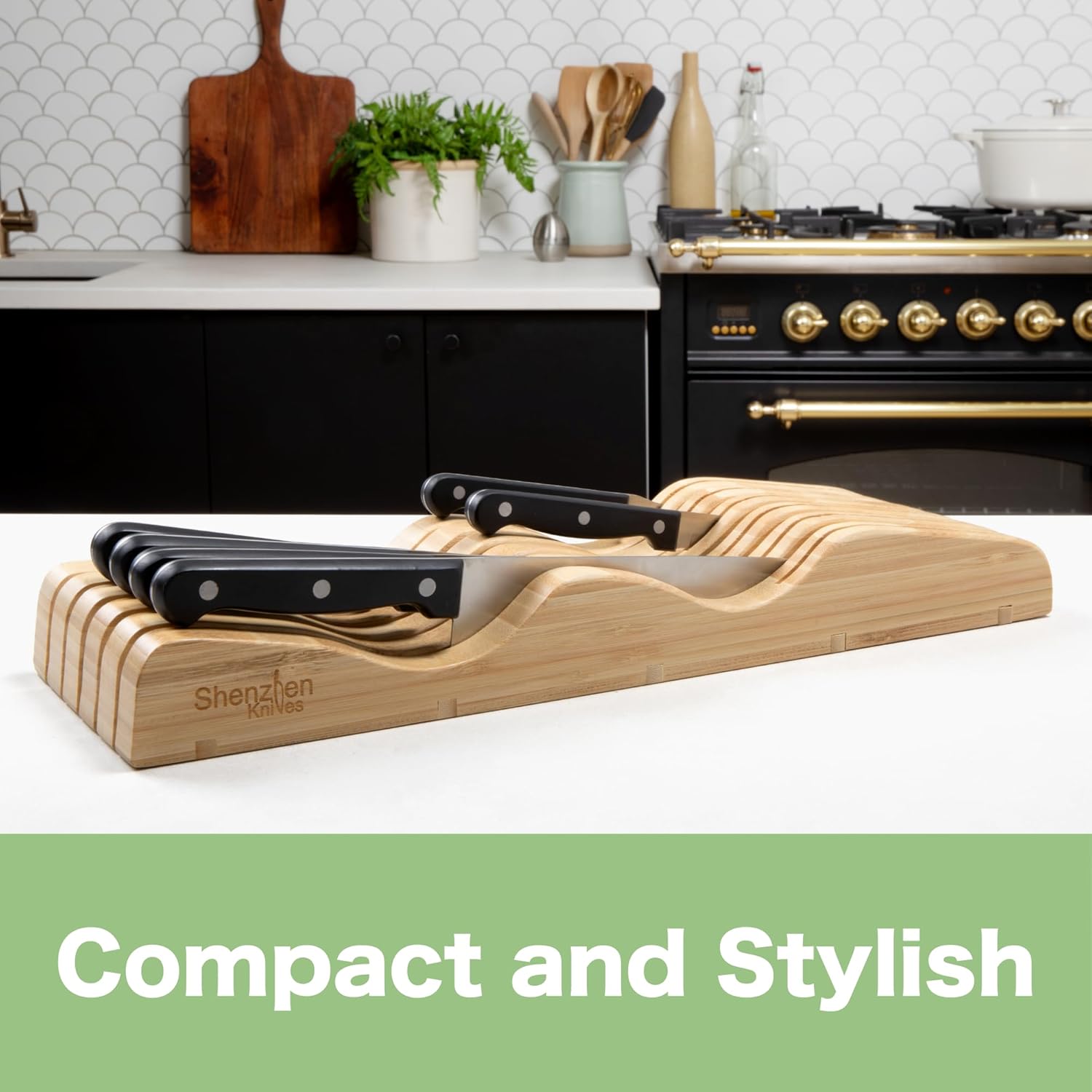 Sturdy Large In-Drawer Bamboo Knife Block with 11 Slots