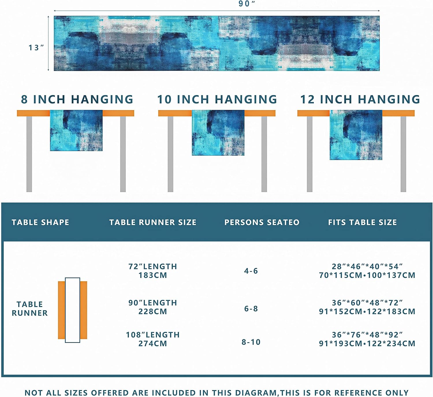 Winotic Delight Table Runner Turquoise Art Design 13x90 inches