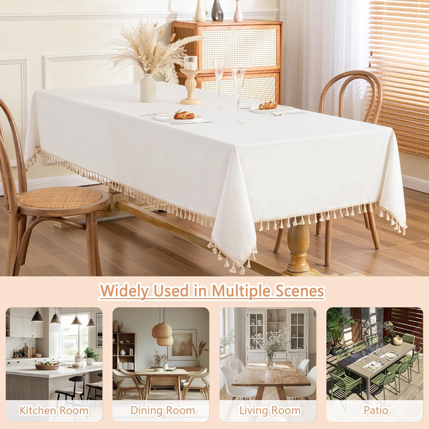 MYSKY HOME White Table Cloth 55X86 for 6-8 Seats