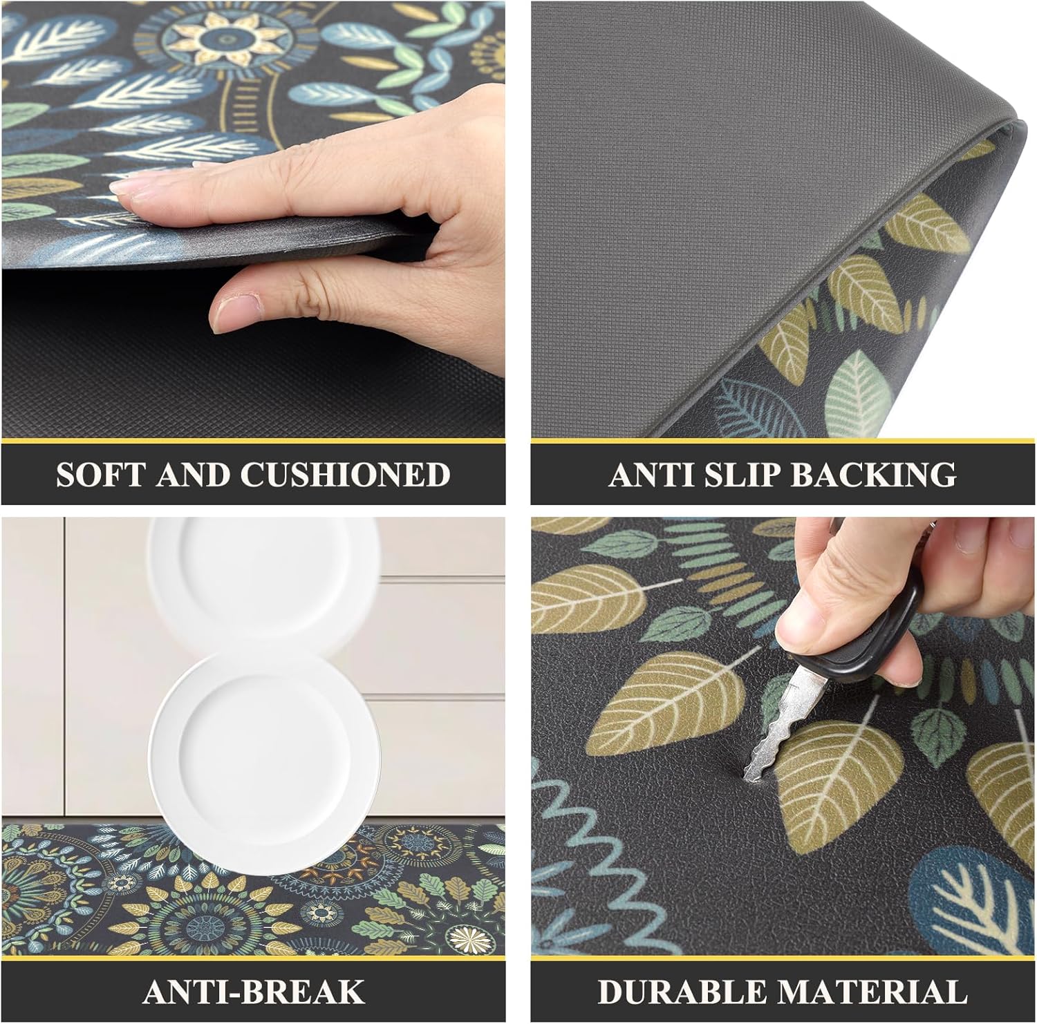 Pauwer Boho Kitchen Rugs Set of 2 Anti Fatigue Mats
