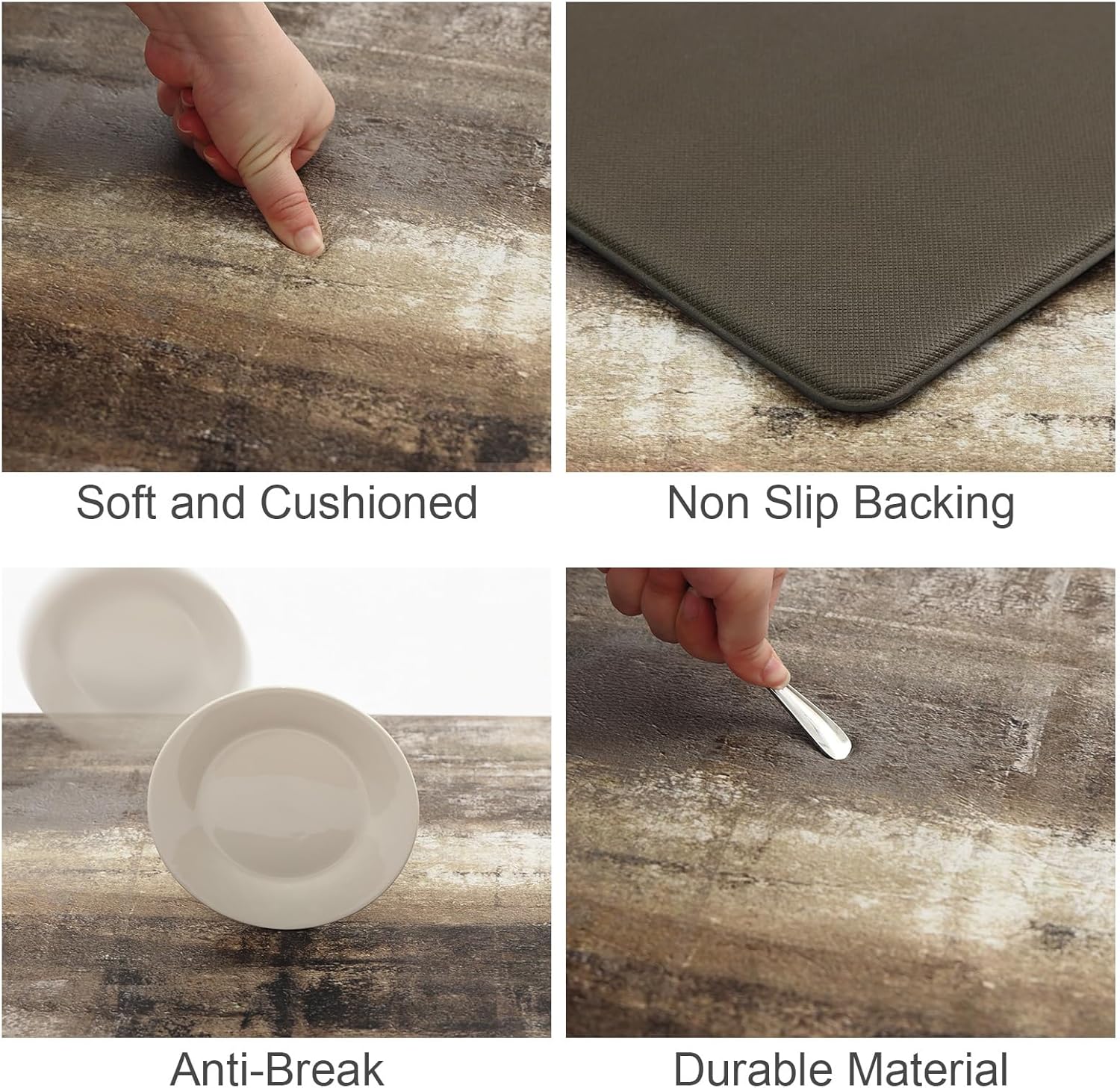 Double Anti-Fatigue Kitchen Mat Set - taupe abstract art non-slip waterproof