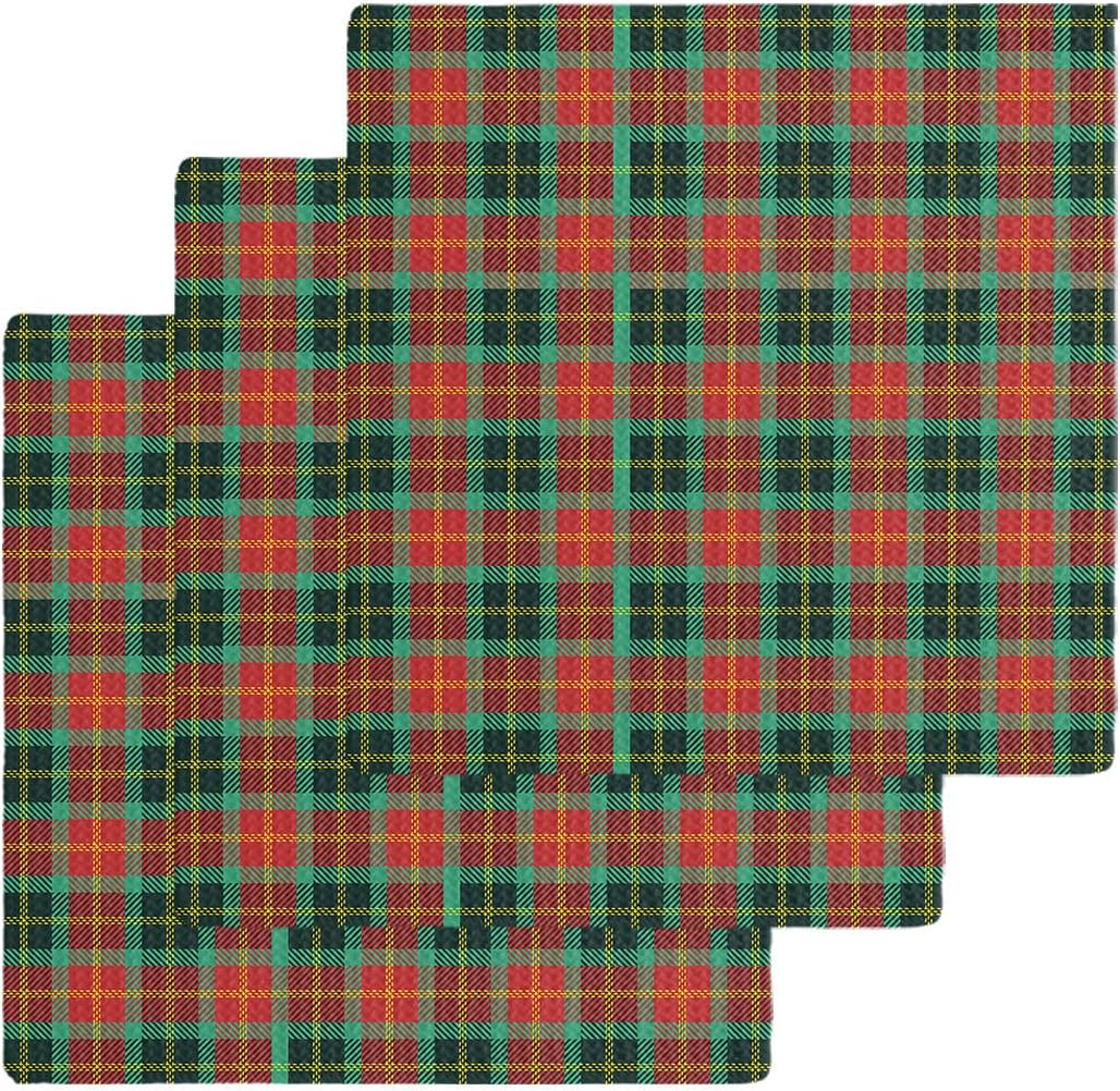Falaniique Waffle Plaid Dish Towels Set of 3 Red Green