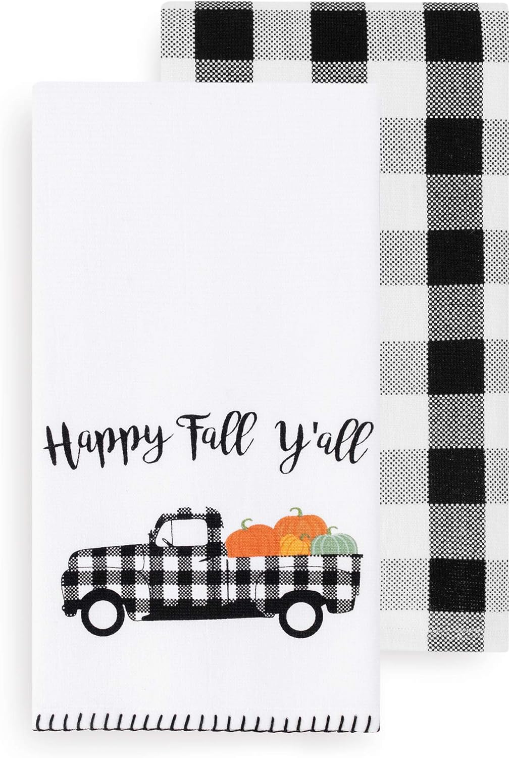 Happy Fall Farmhouse Kitchen Towels 18x28 BlackWhite
