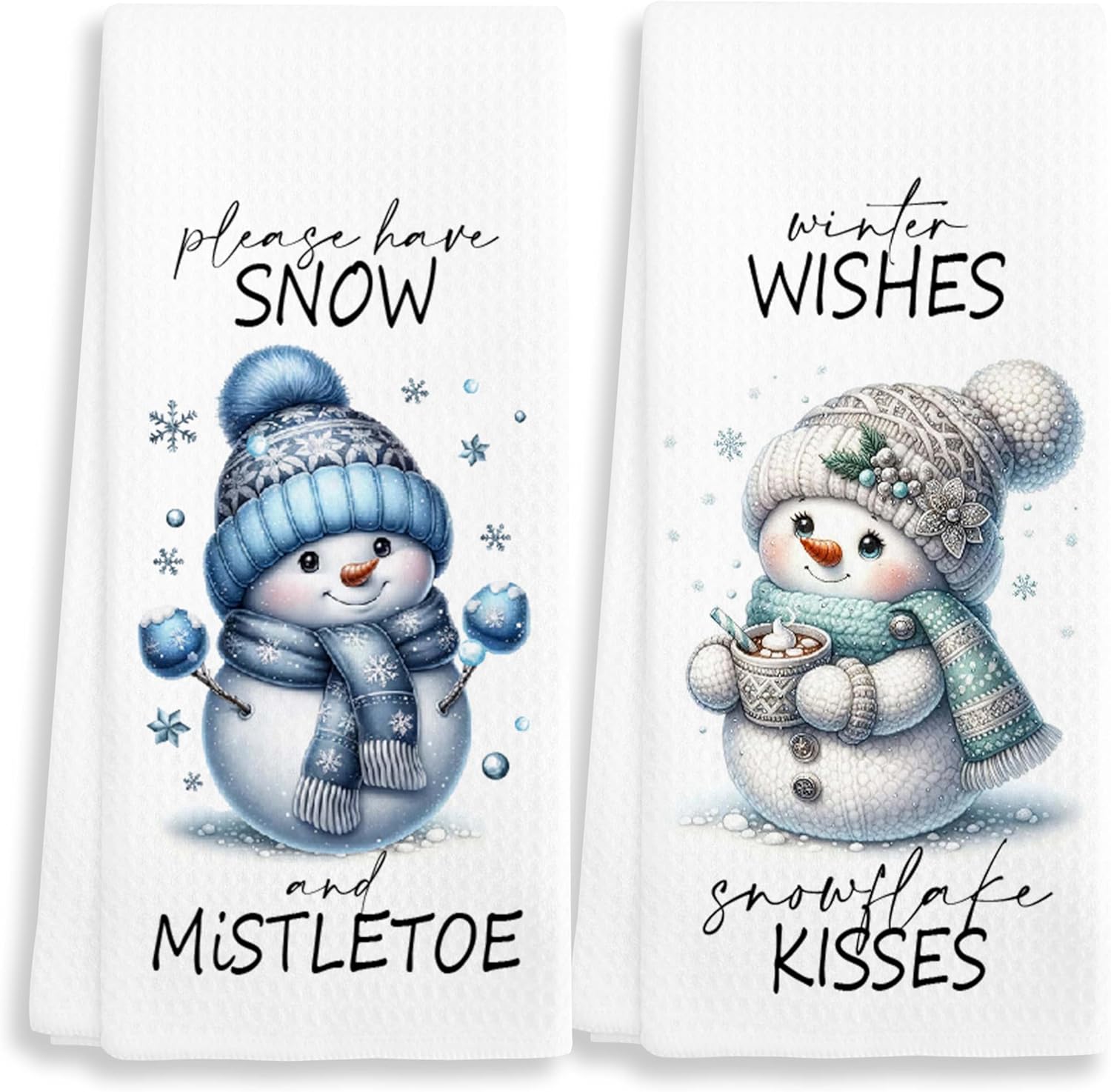 Winter Kitchen Towels Set Unique Snow Mistletoe Design